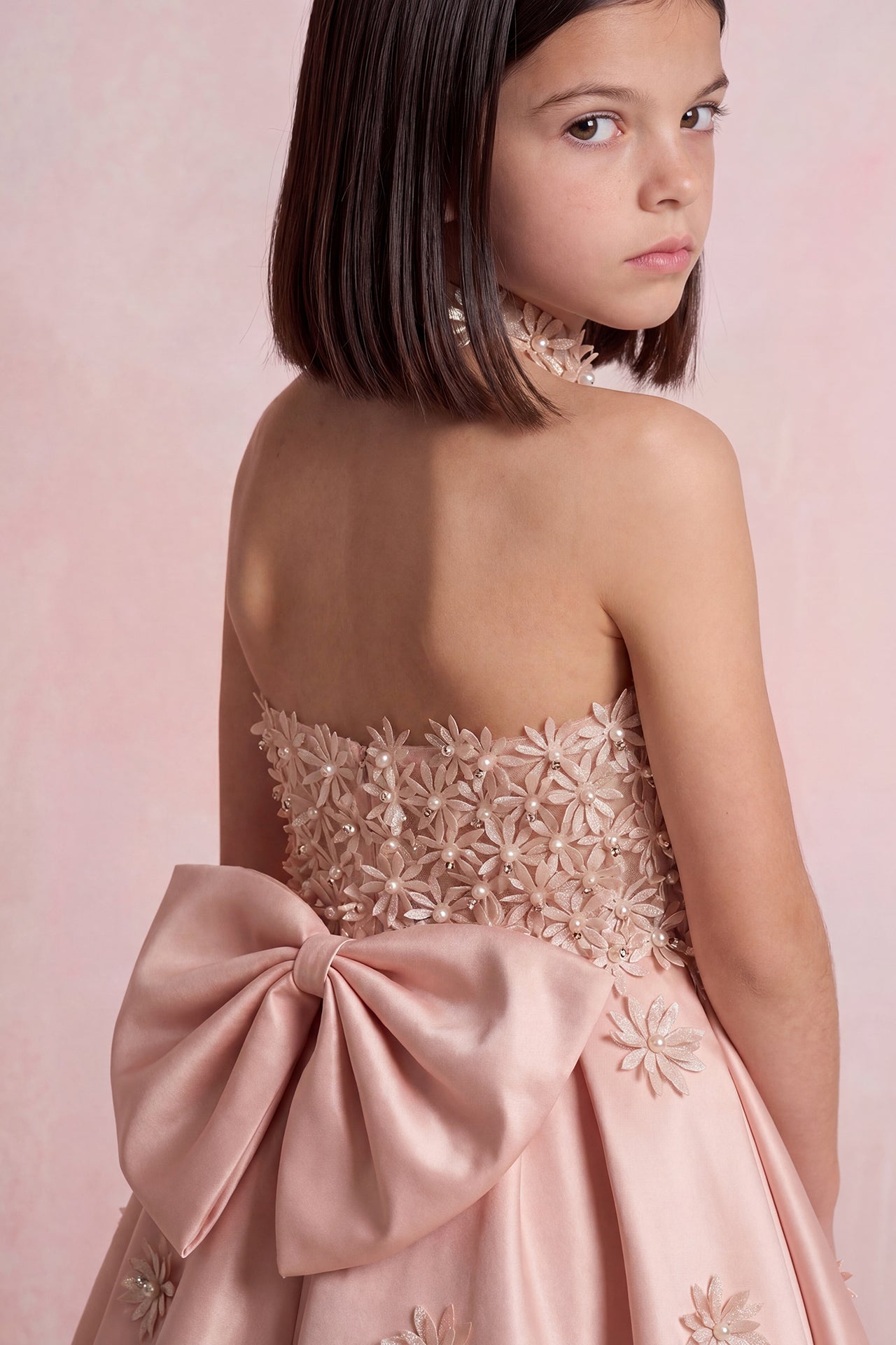 Floral Appliqué Satin Gown