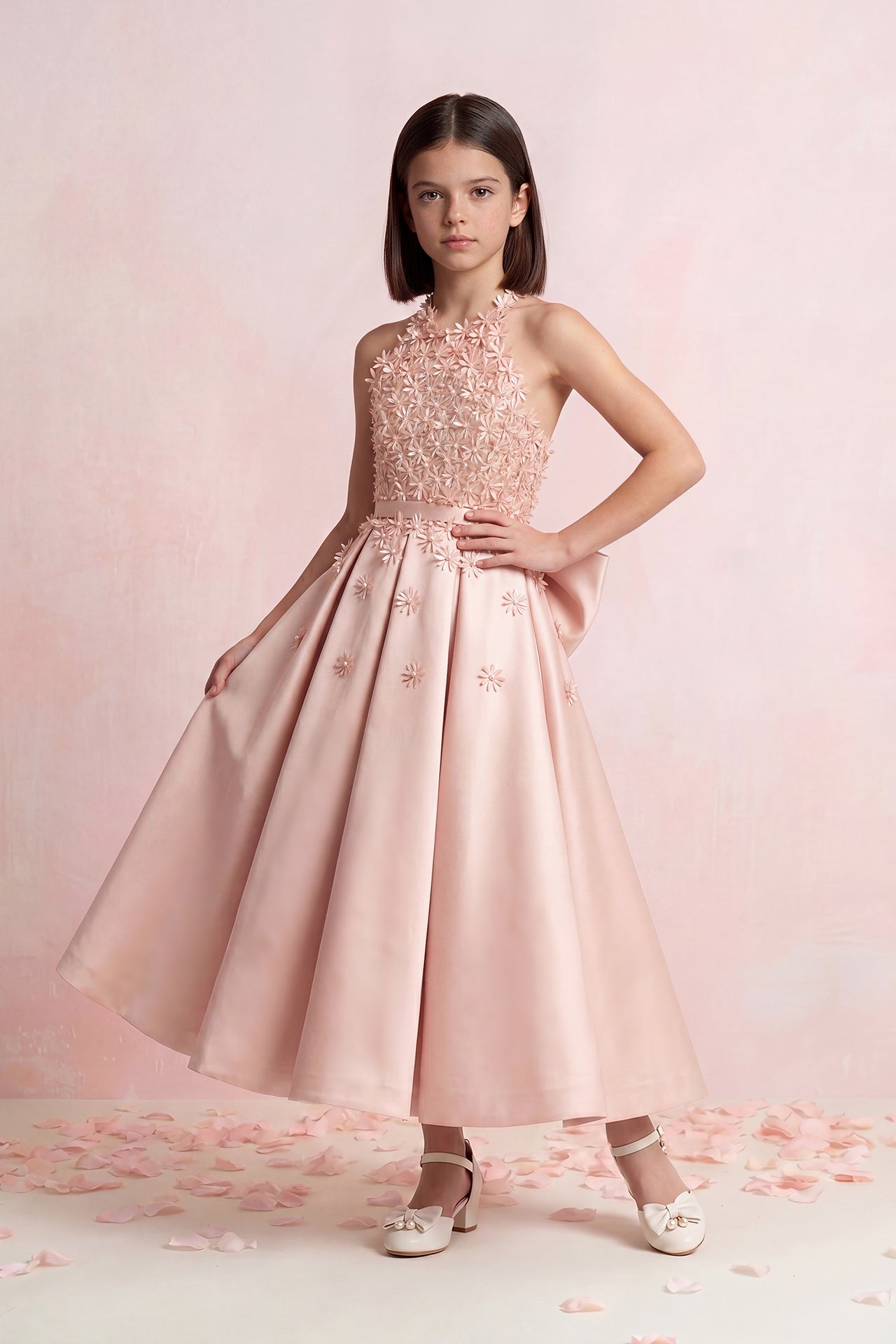 Floral Appliqué Satin Gown