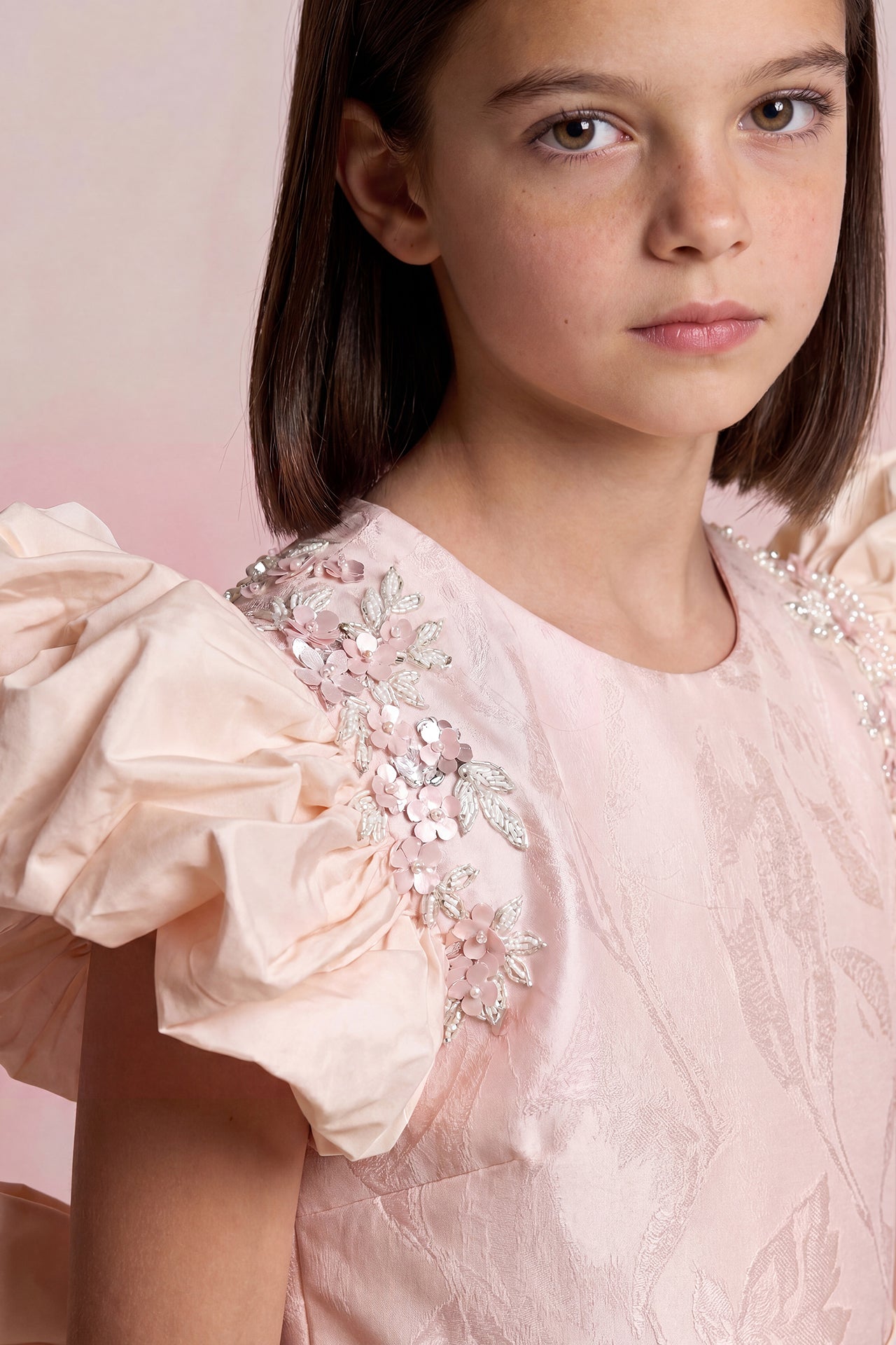 Floral Jacquard Ruffle Gown