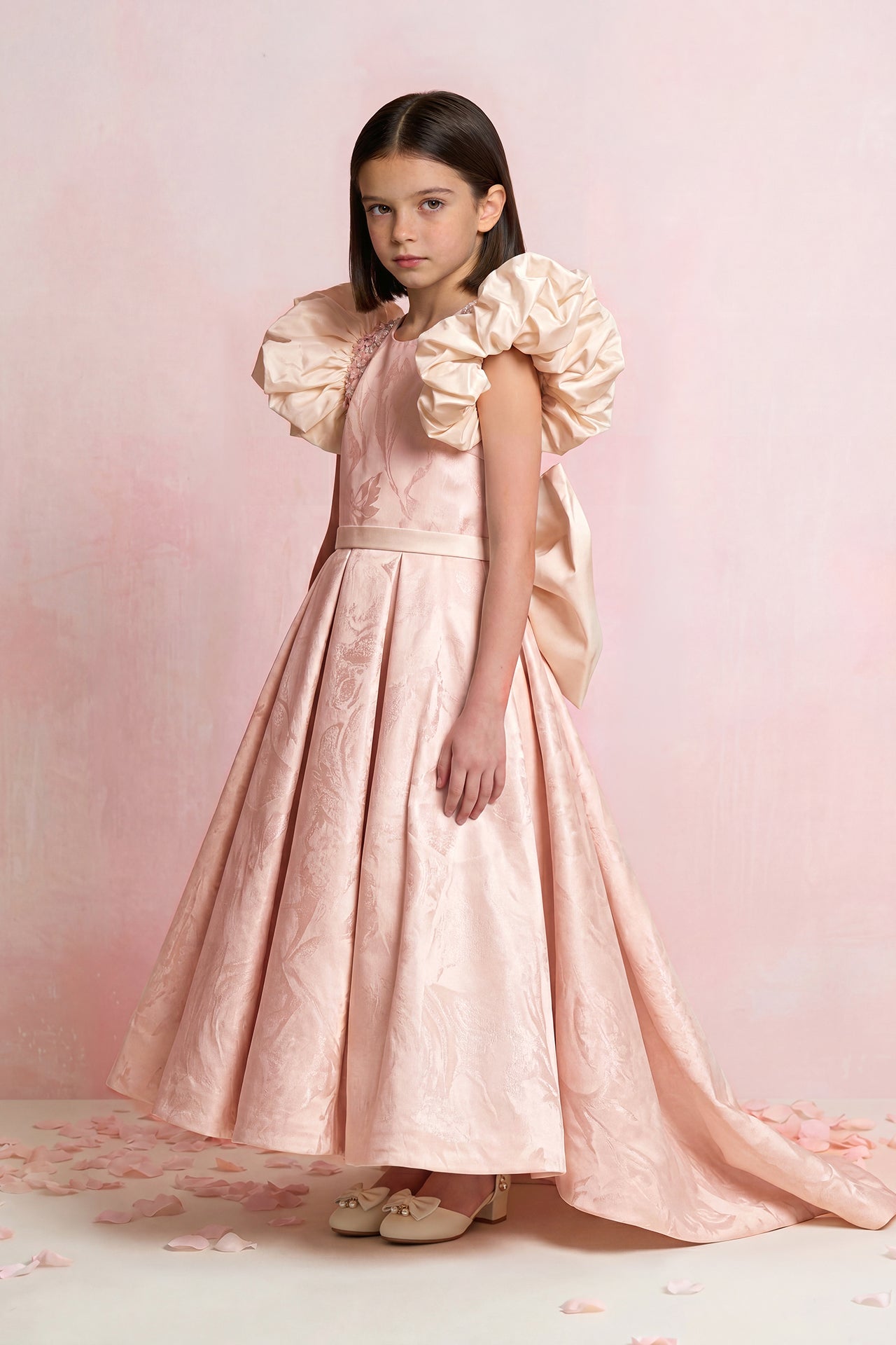 Floral Jacquard Ruffle Gown