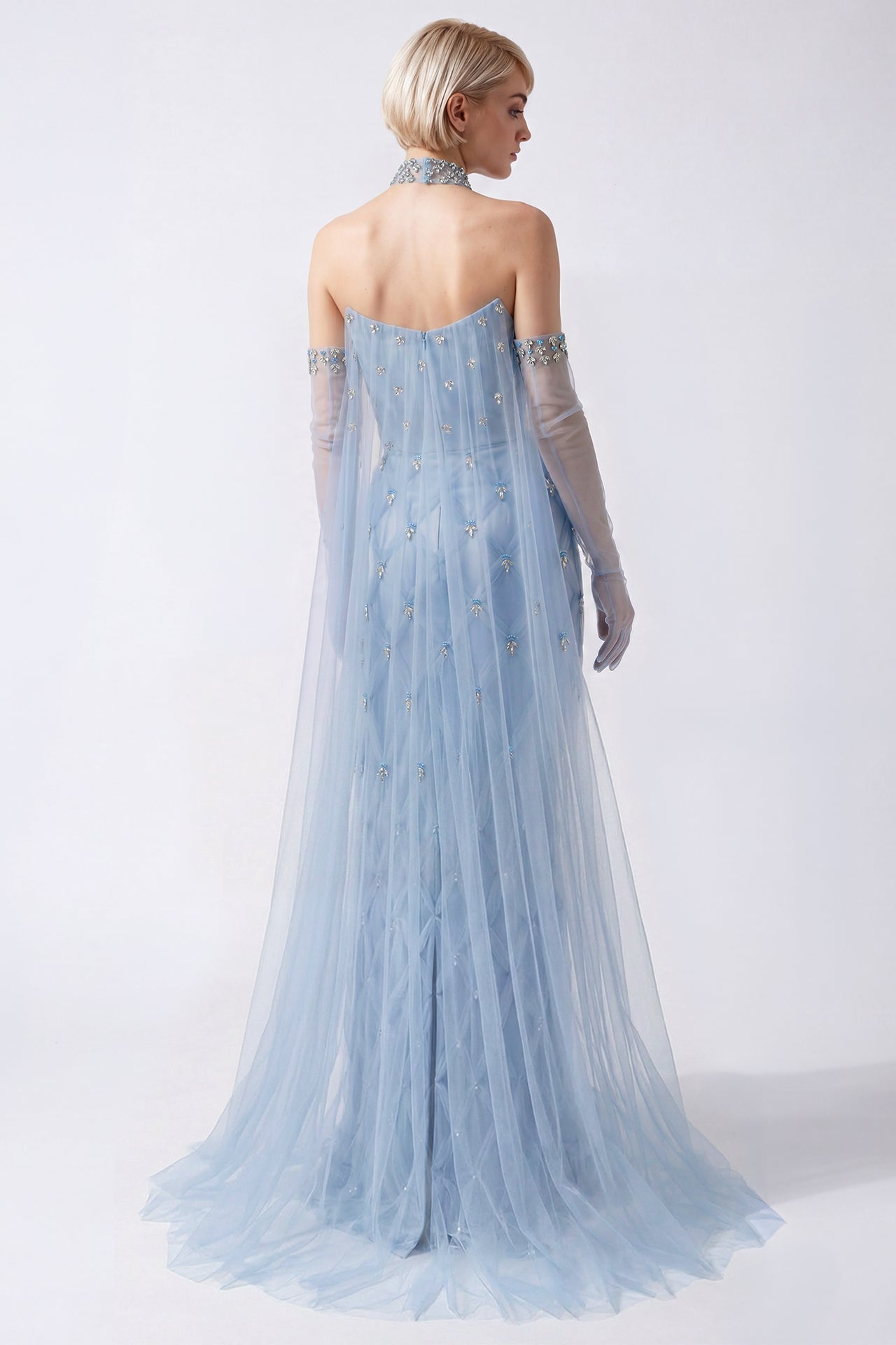 Geometric Swarovski Embroidered Column Gown