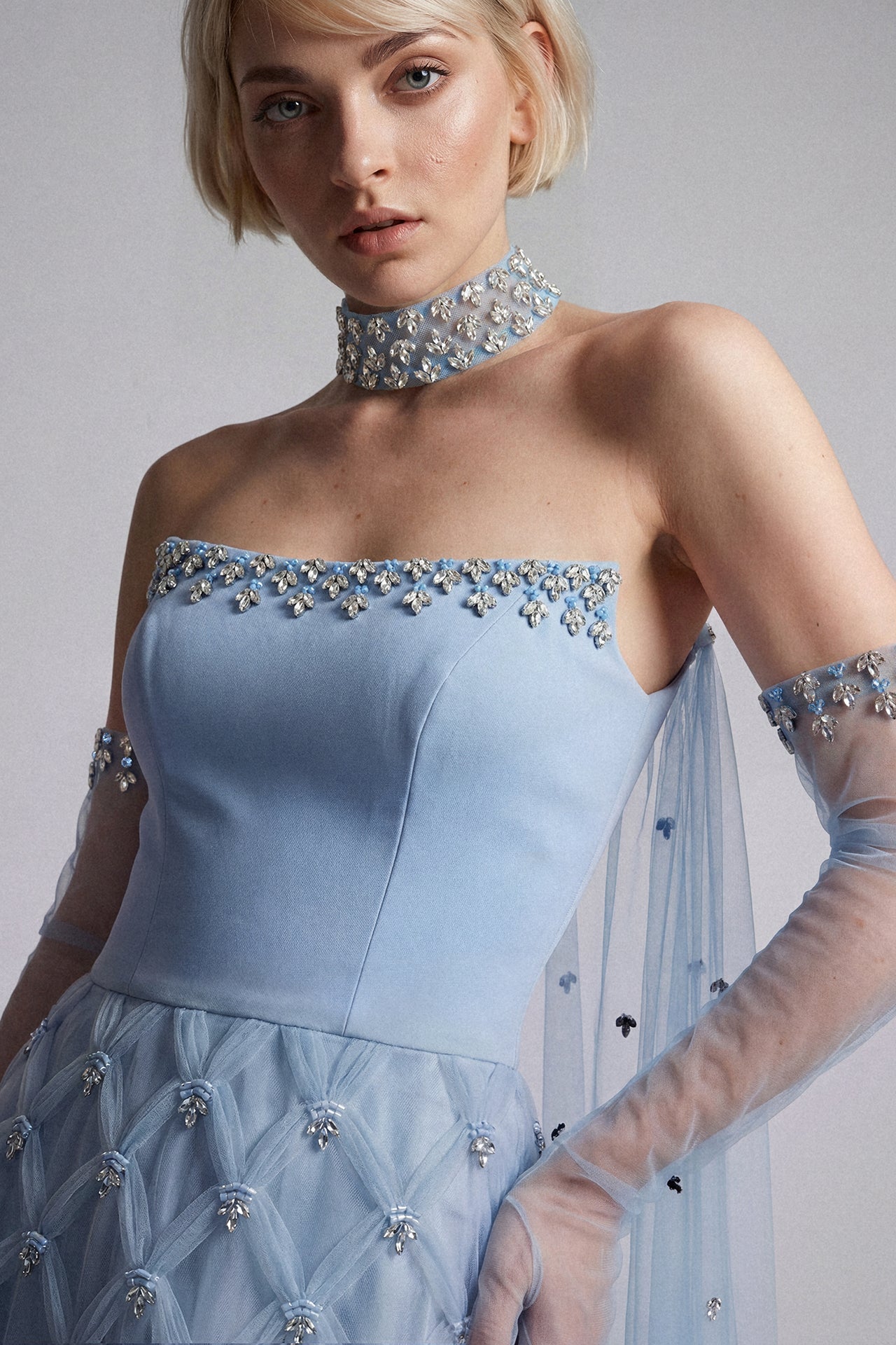 Geometric Swarovski Embroidered Column Gown