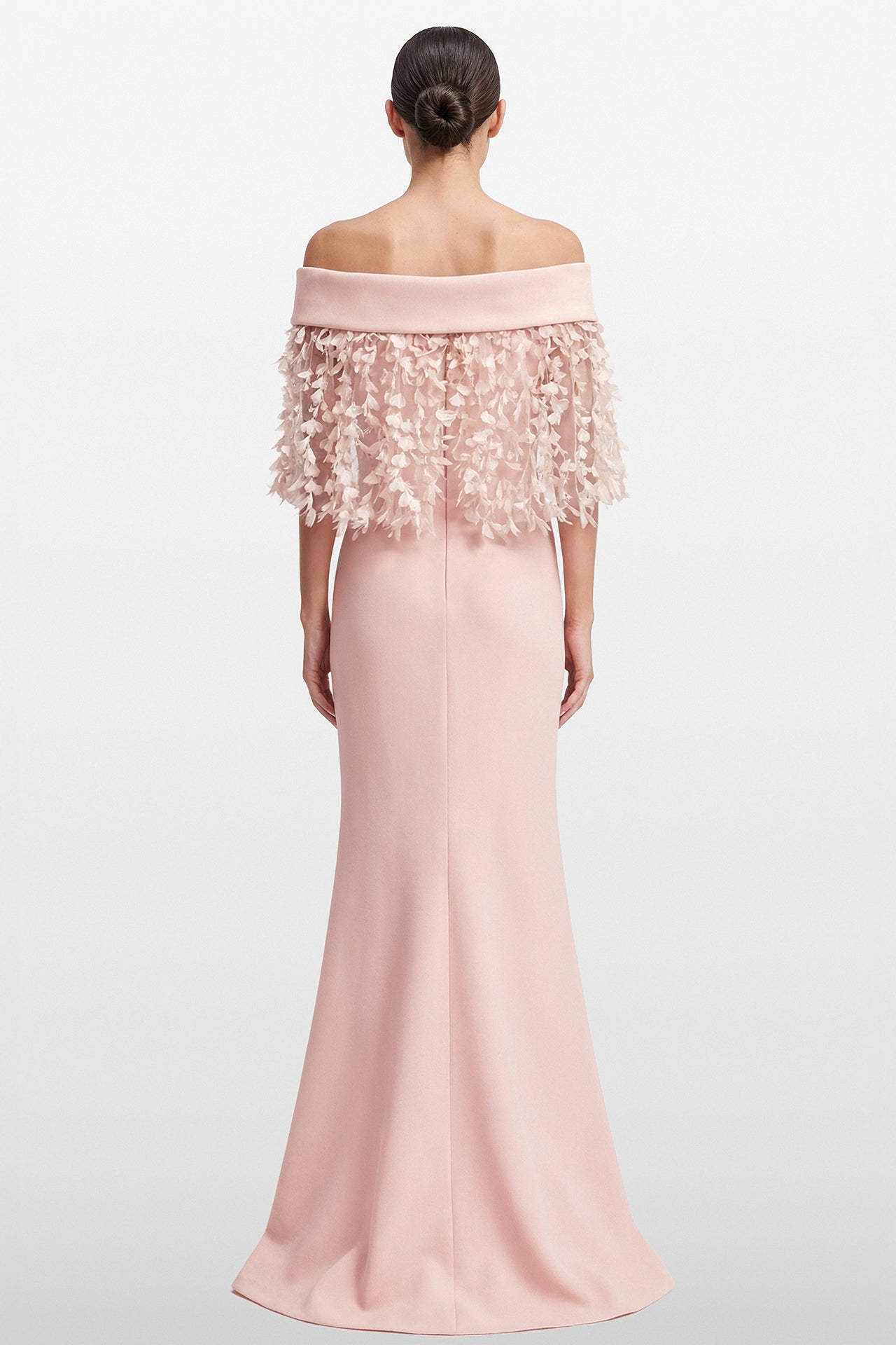 Strapless Draped Gown with Floral Capelet