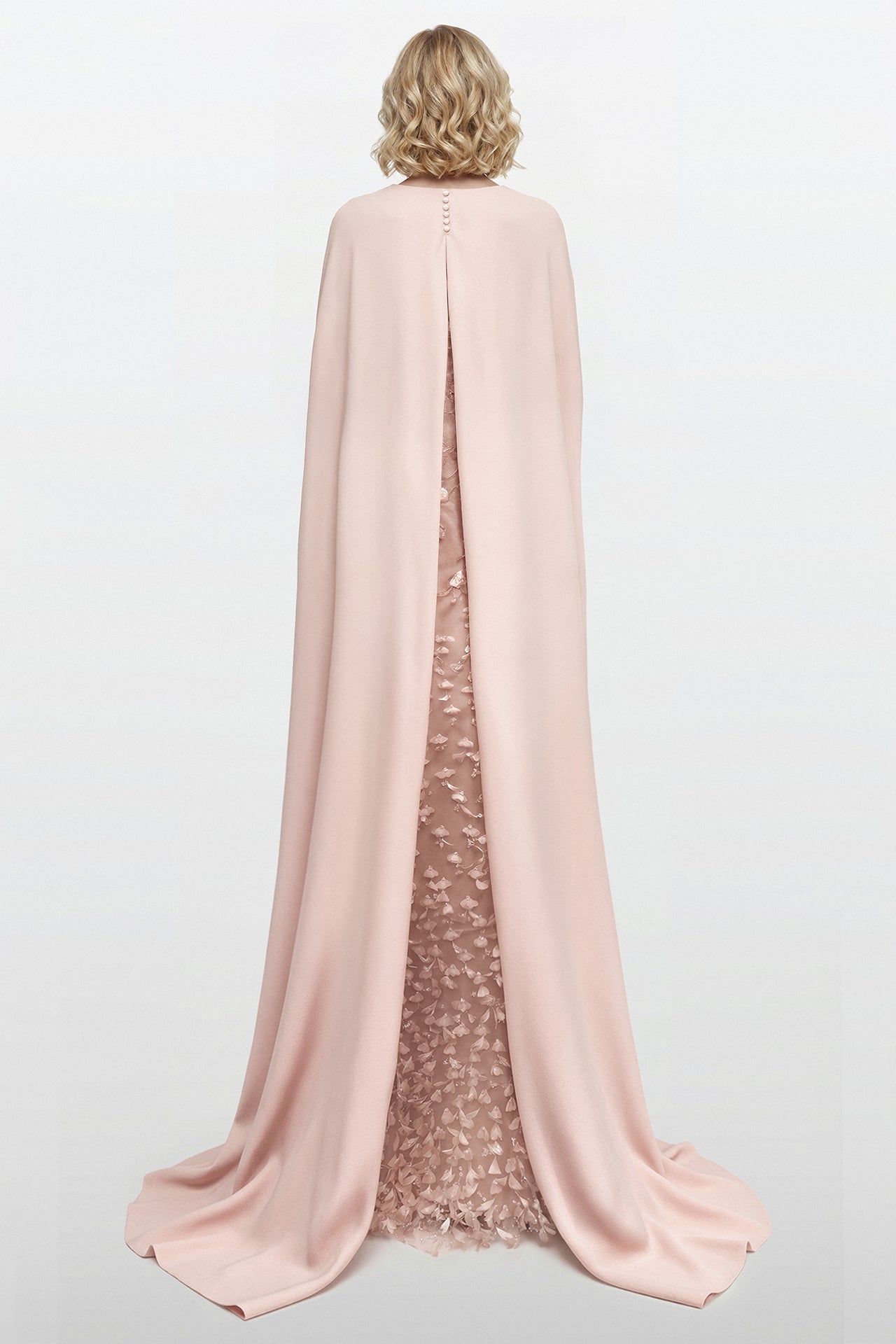 Embellished Column Gown with Cape