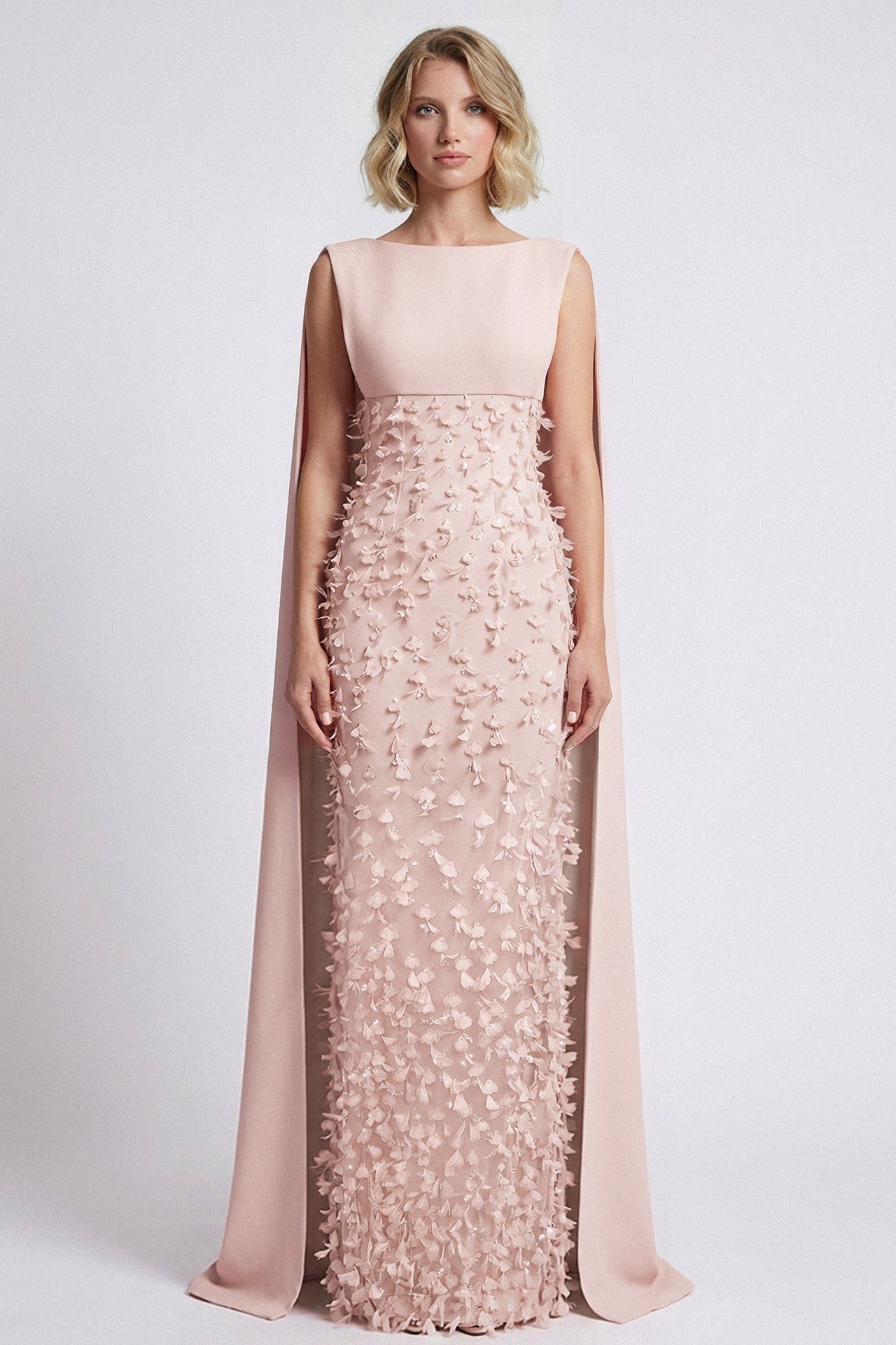 Embellished Column Gown with Cape