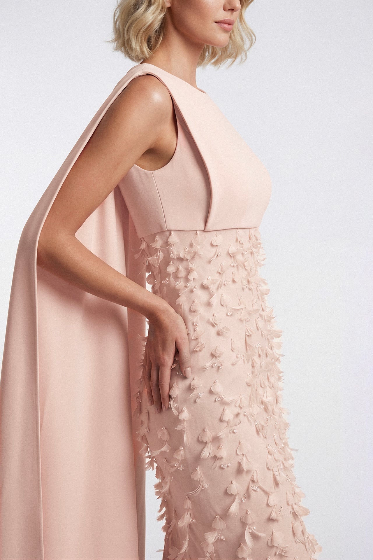 Embellished Column Gown with Cape