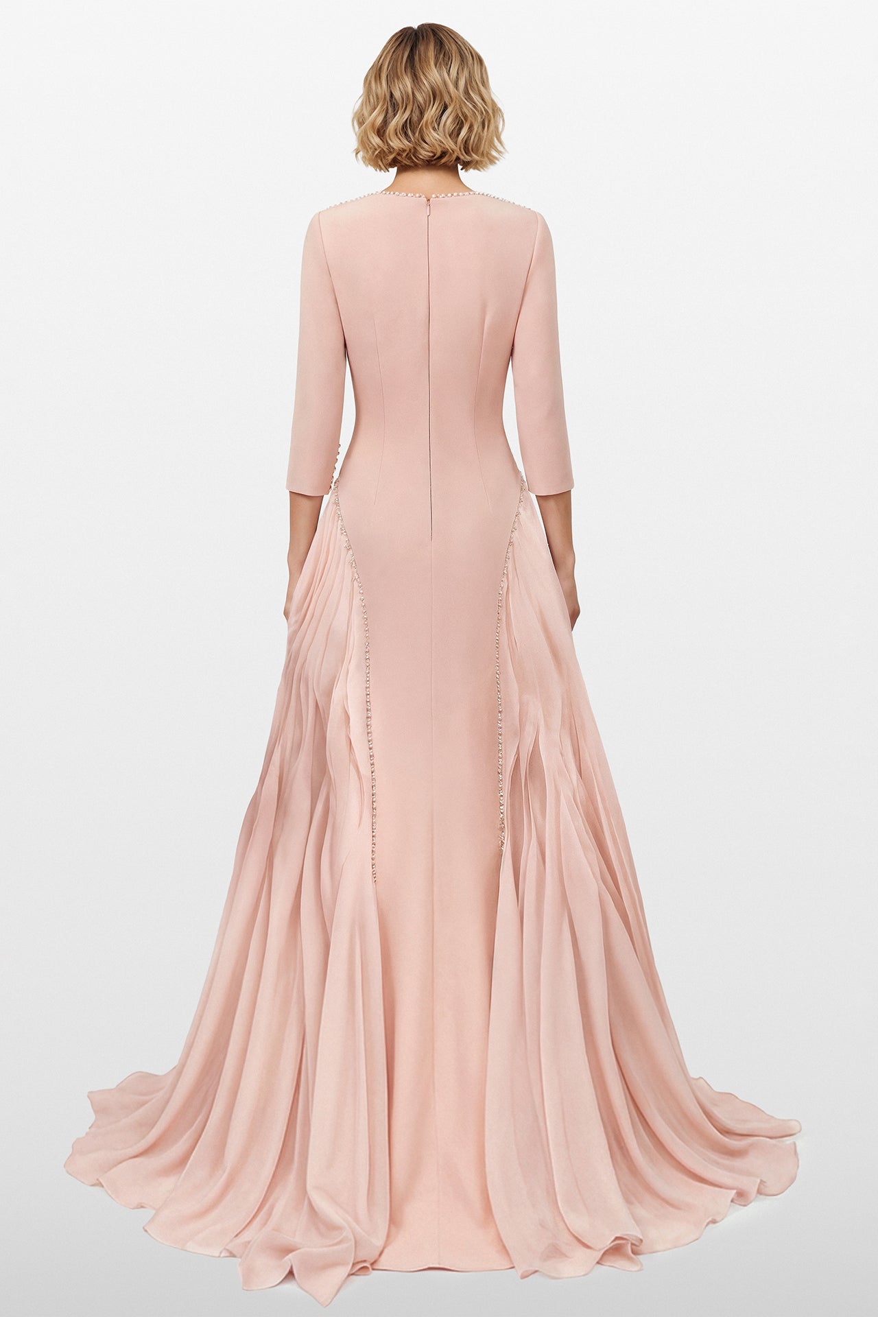 Deep V Column Gown with Draped Side Panels