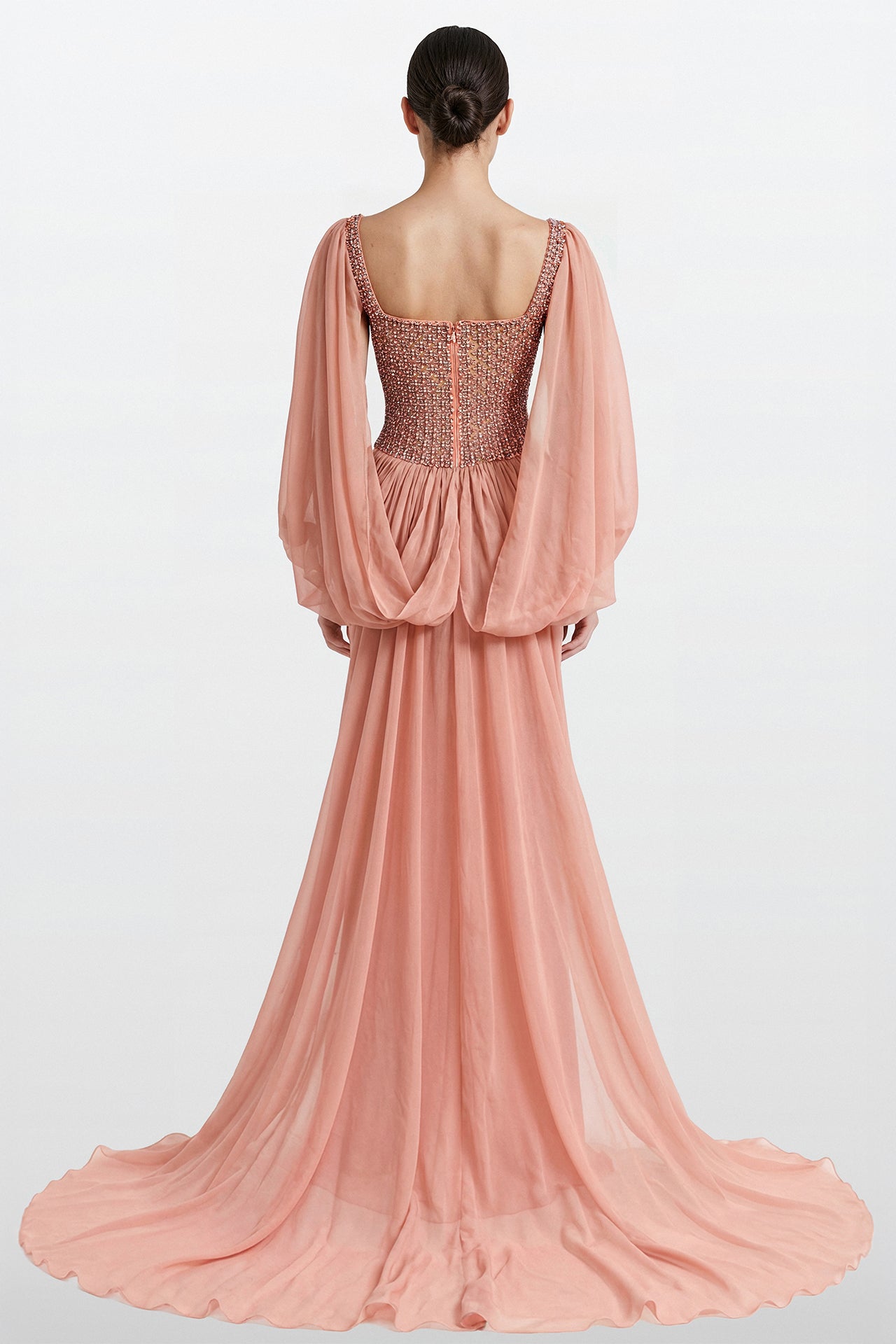 Square Neck Embroidered Sleeve Gown