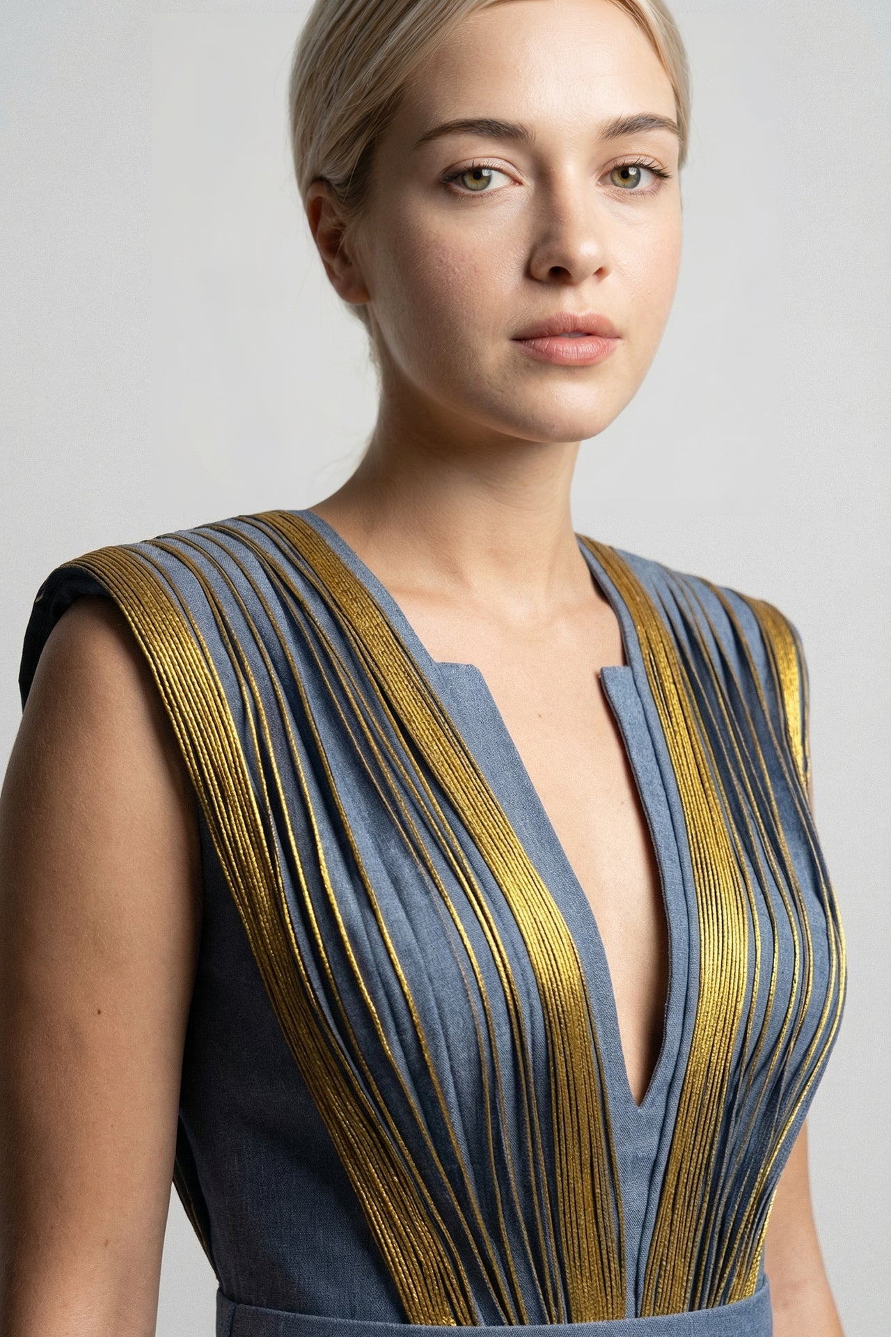 Metallic Pleated Shantung Gown