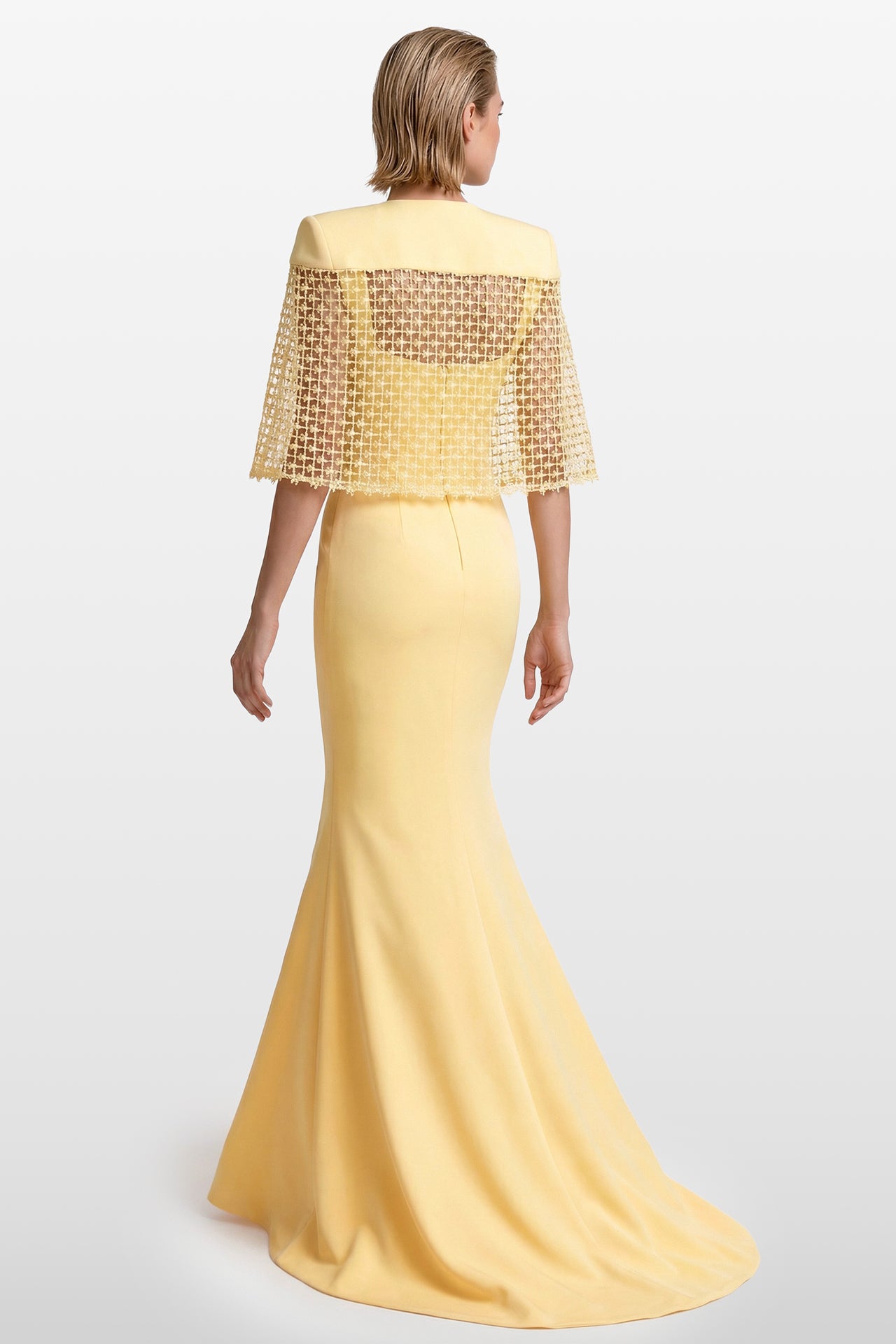 Crepe Gown with Guipure Lace Cape