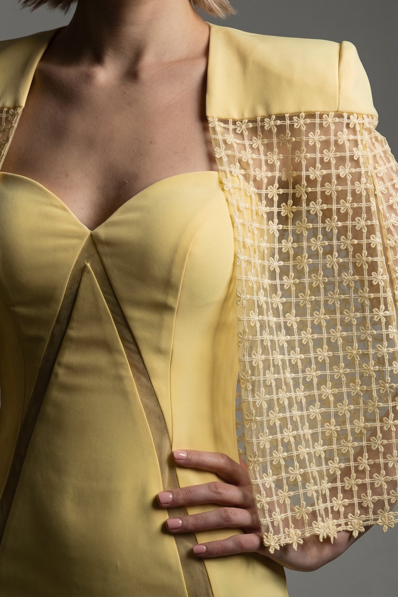 Crepe Gown with Guipure Lace Cape