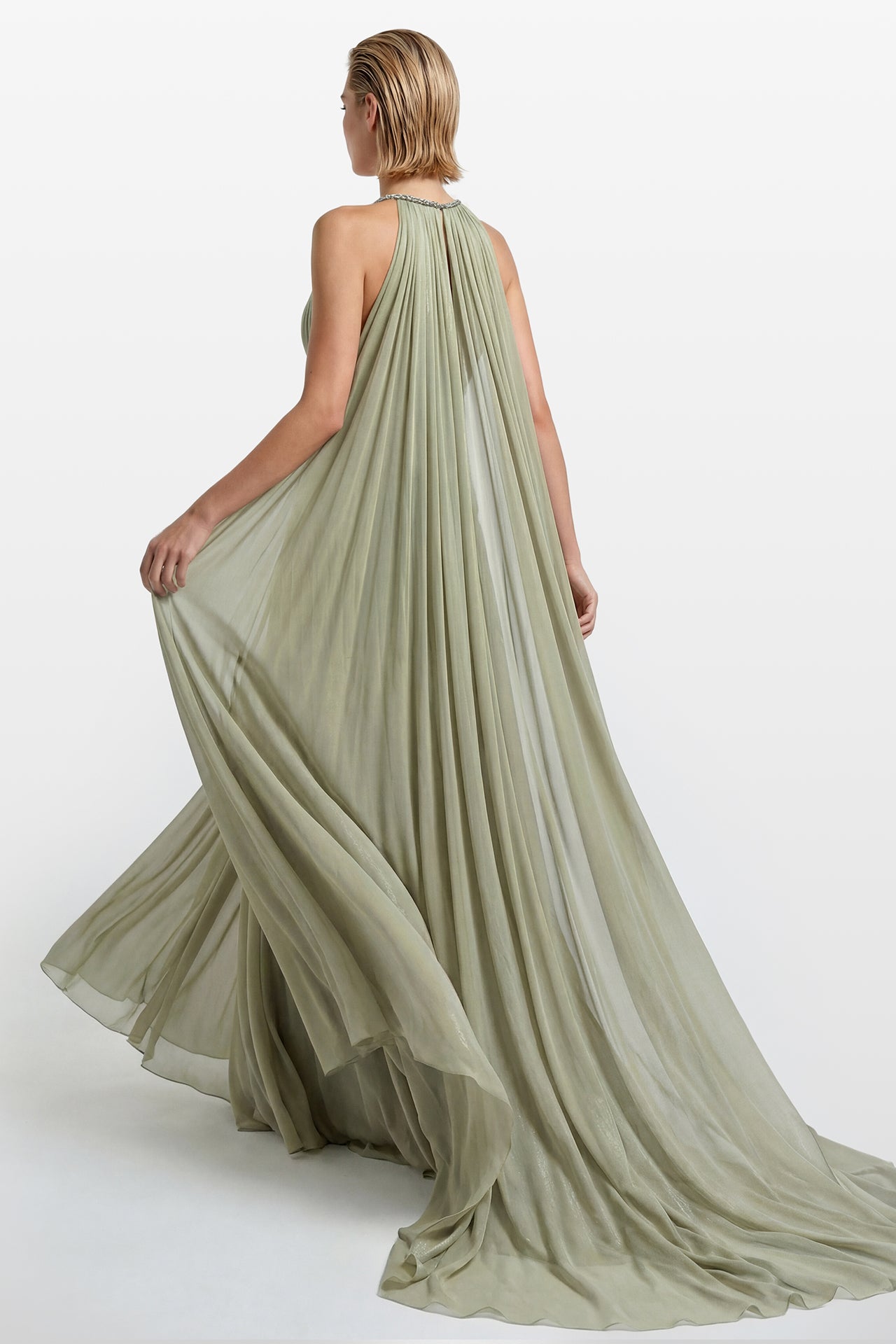 Laminated Pleated Chiffon Gown