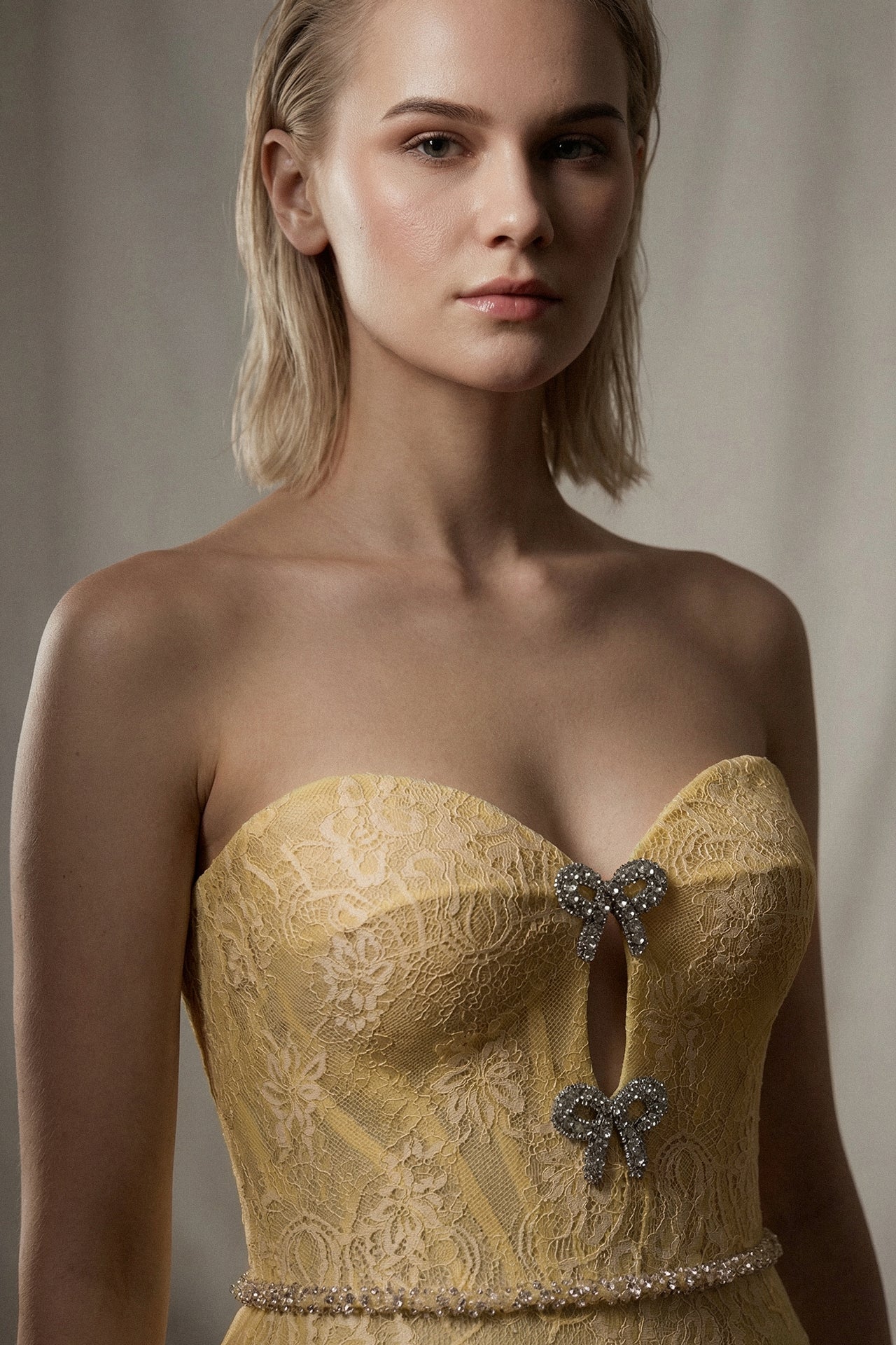 Lace Corset Gown with Chiffon Skirt