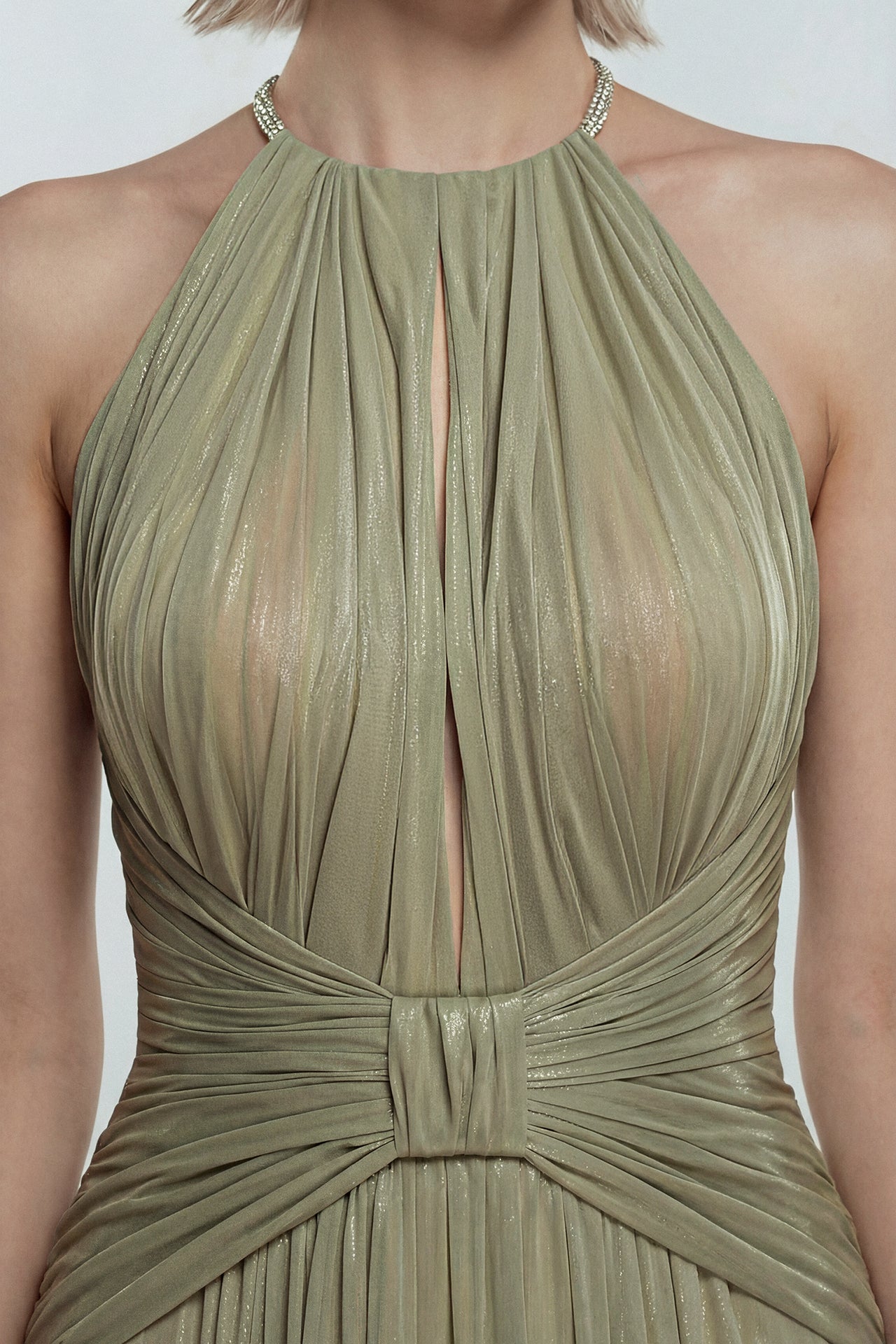 Laminated Pleated Chiffon Gown