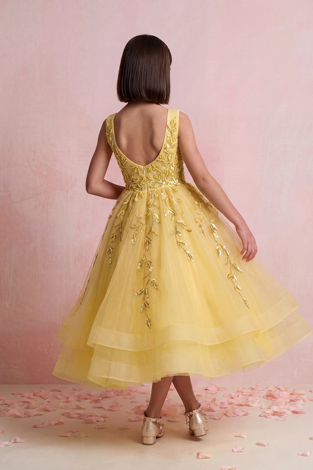 Leaf Embroidered Tulle Gown