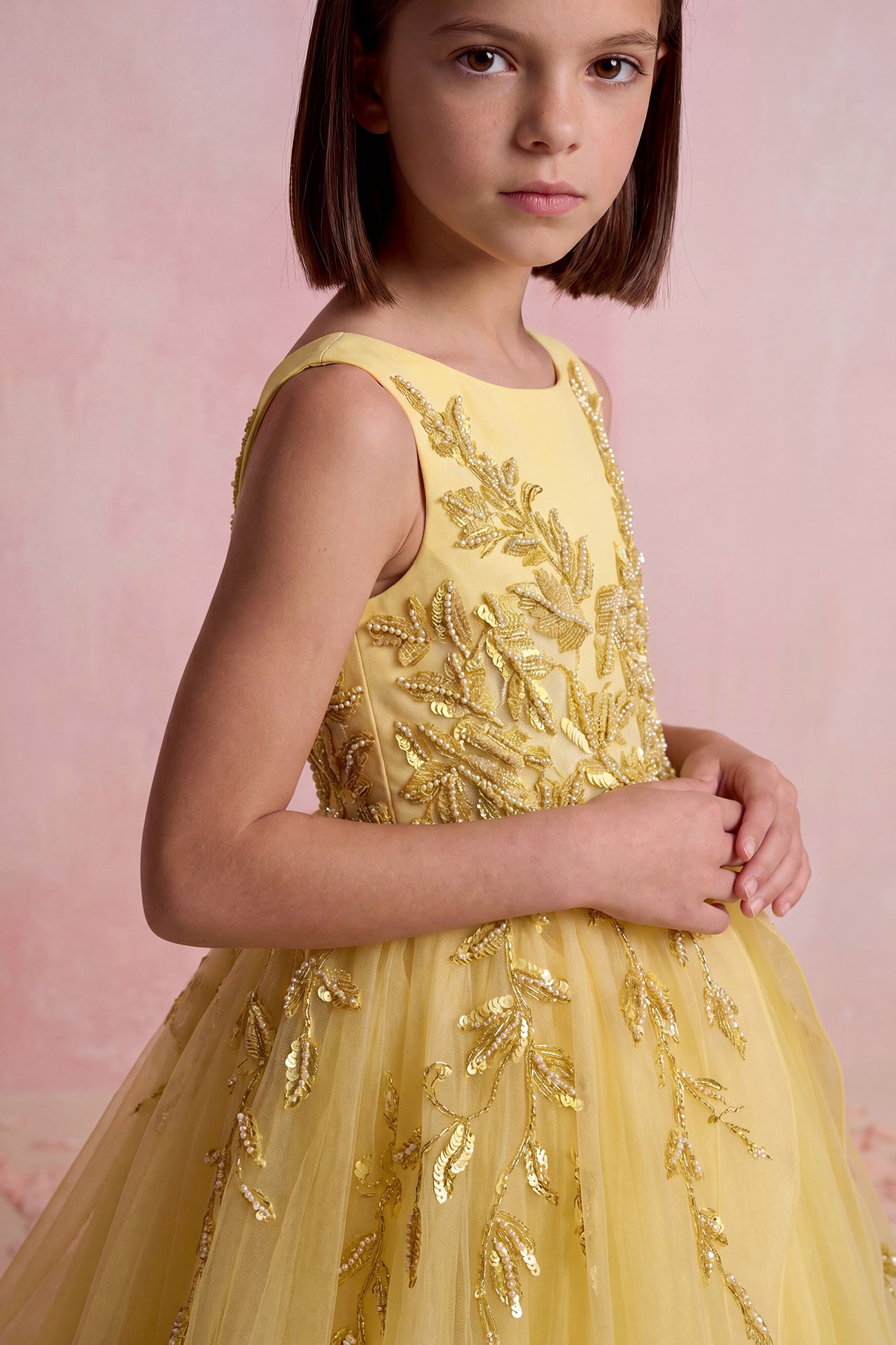 Leaf Embroidered Tulle Gown