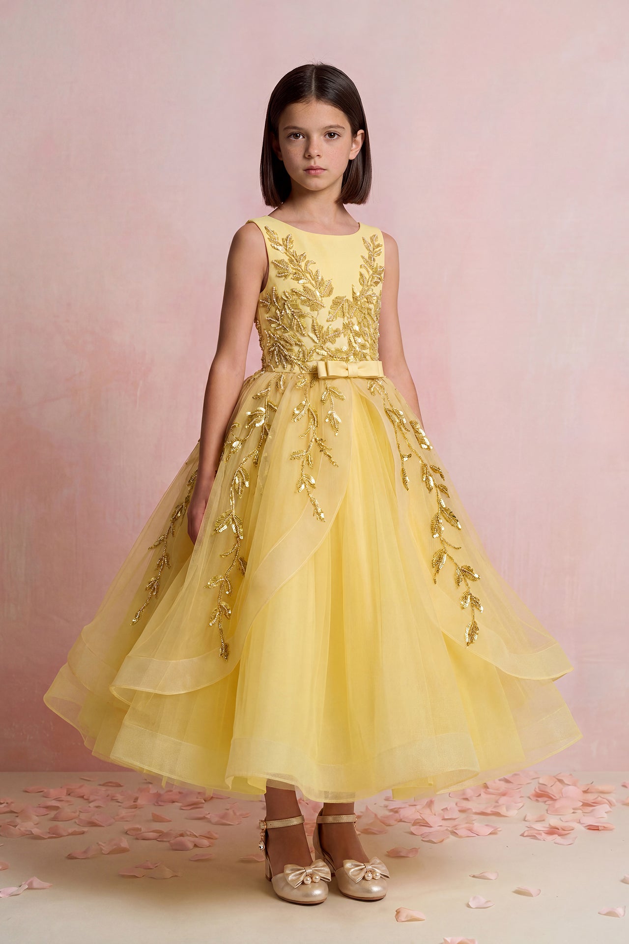 Leaf Embroidered Tulle Gown