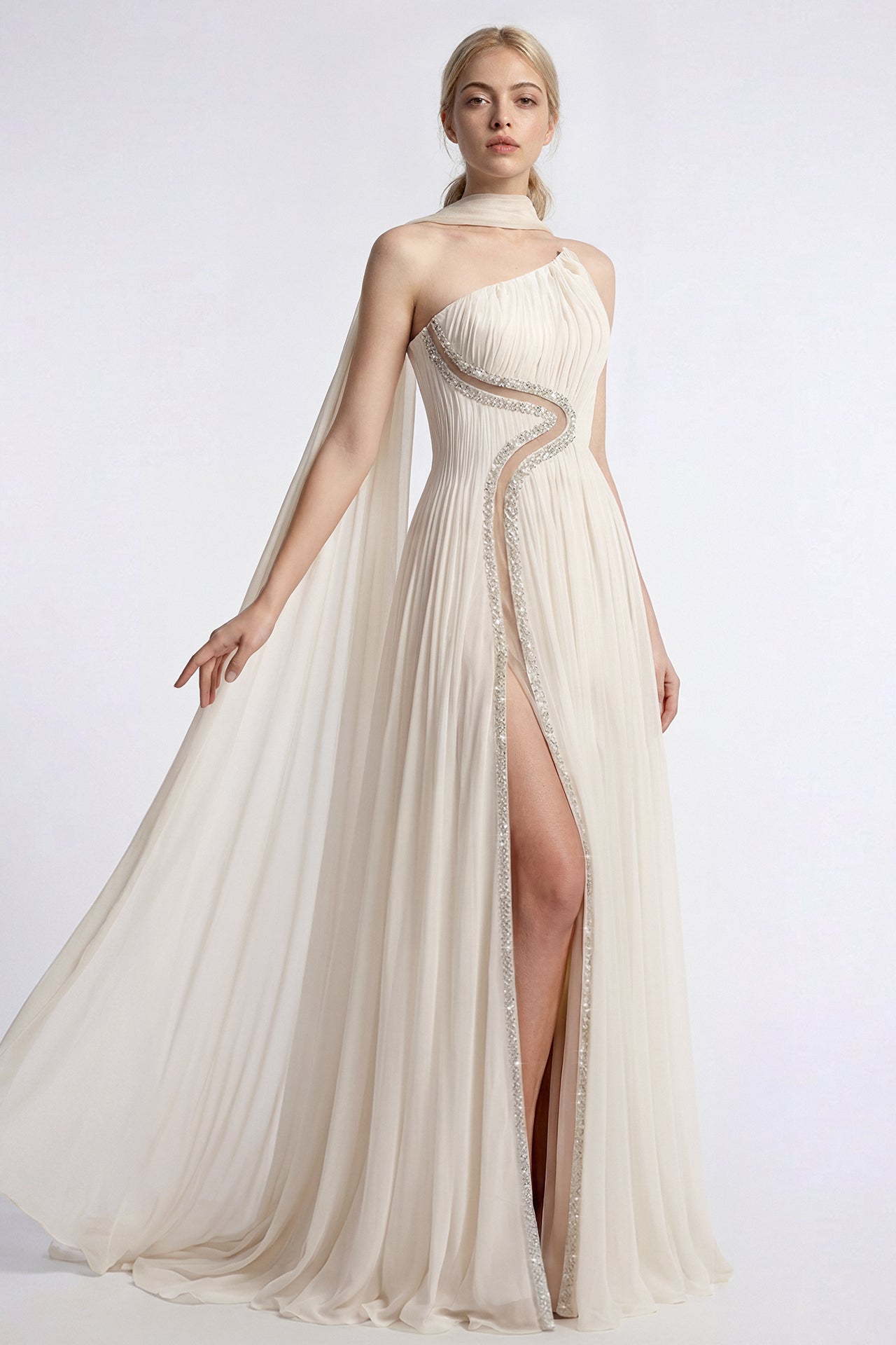 One-Shoulder Chiffon Gown