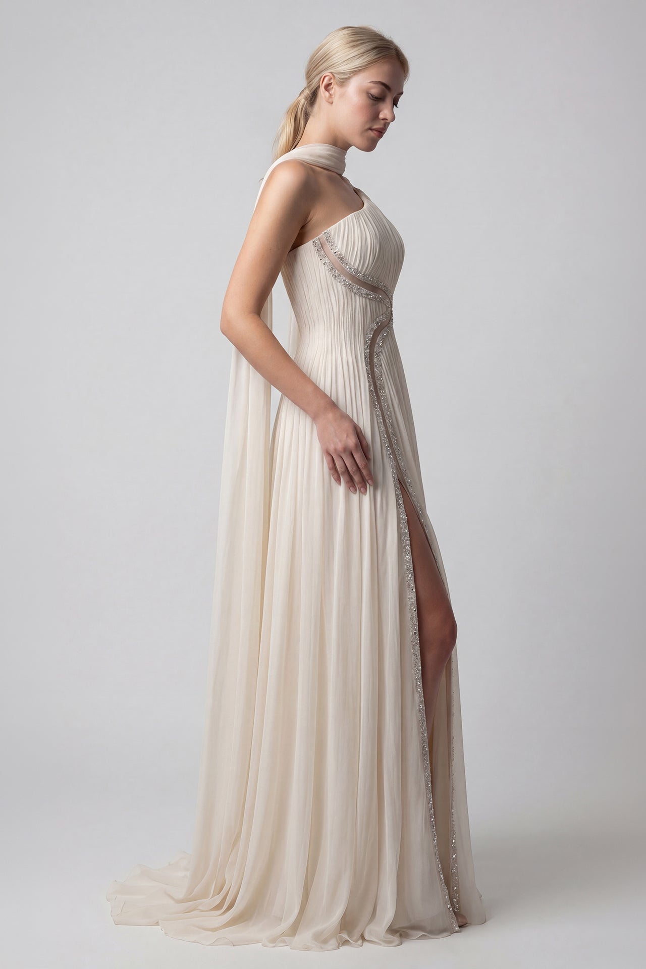 One-Shoulder Chiffon Gown