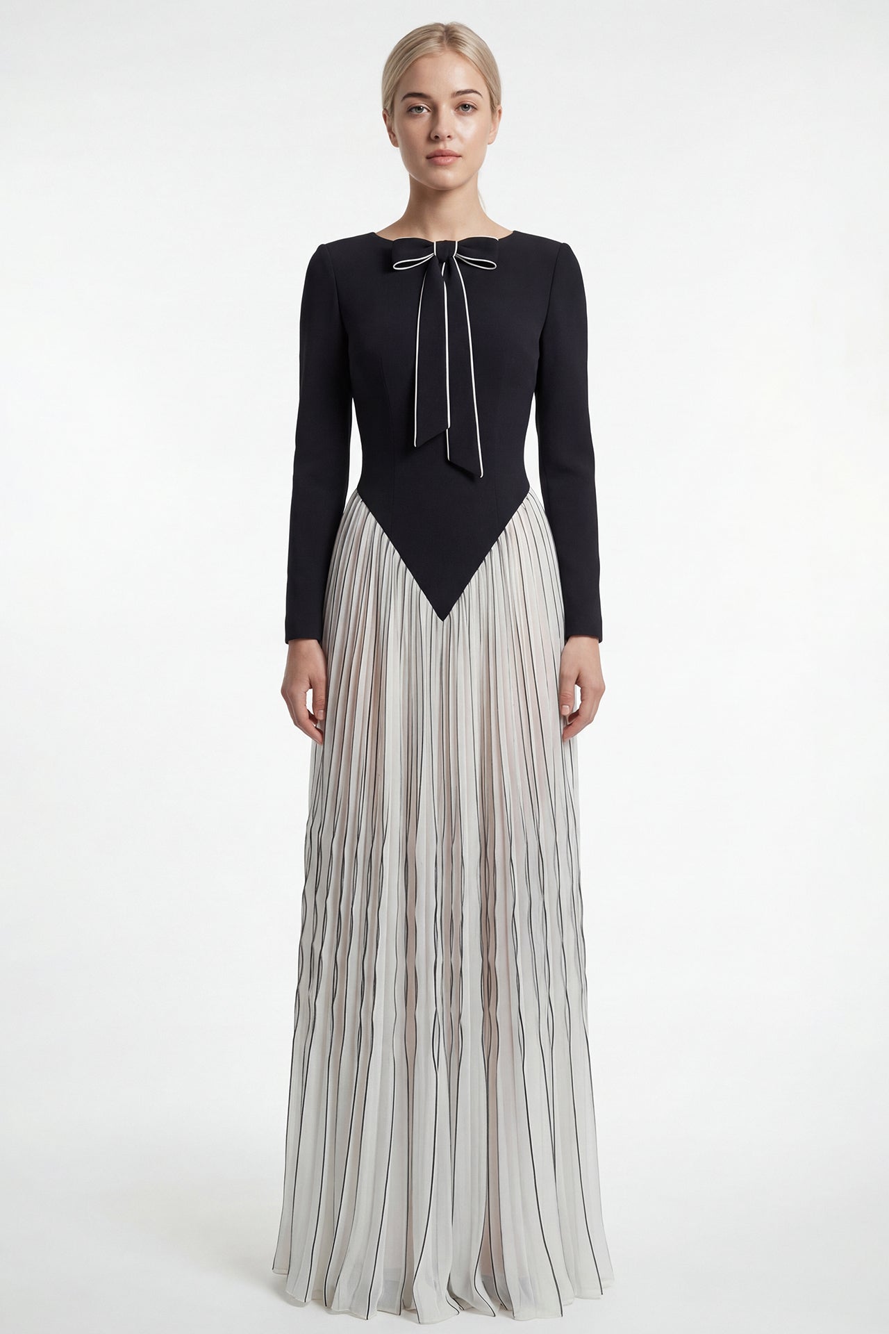 Pleated Gown with Bow Detail