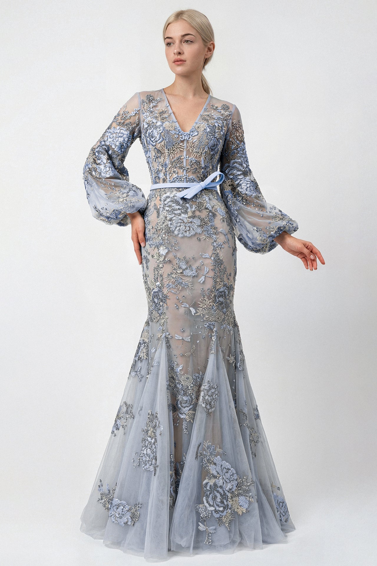 Embroidered Tulle Gown