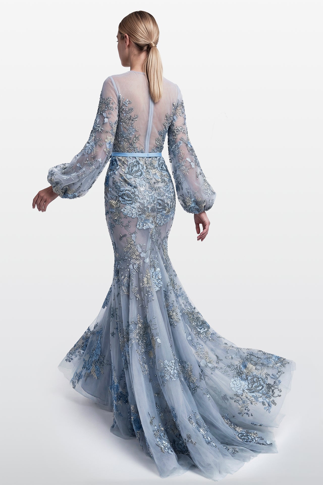 Embroidered Tulle Gown