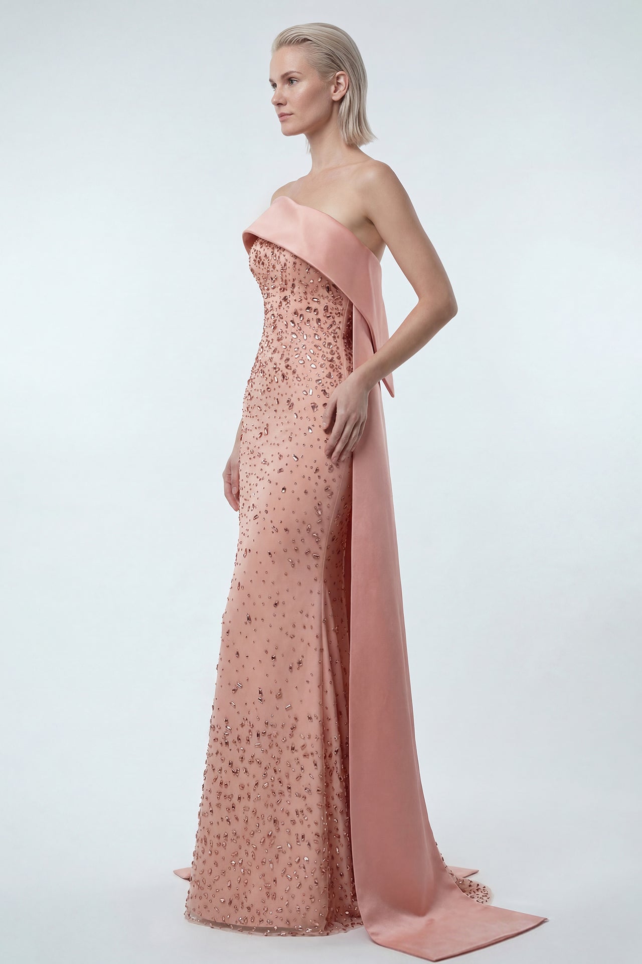 Strapless Gown with Draped Satin Fold