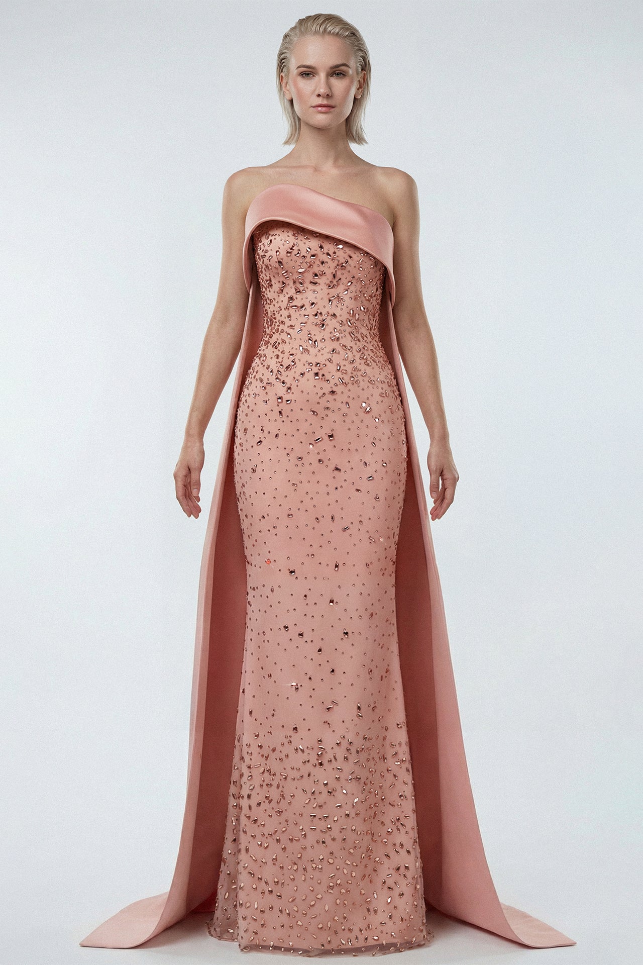 Strapless Gown with Draped Satin Fold