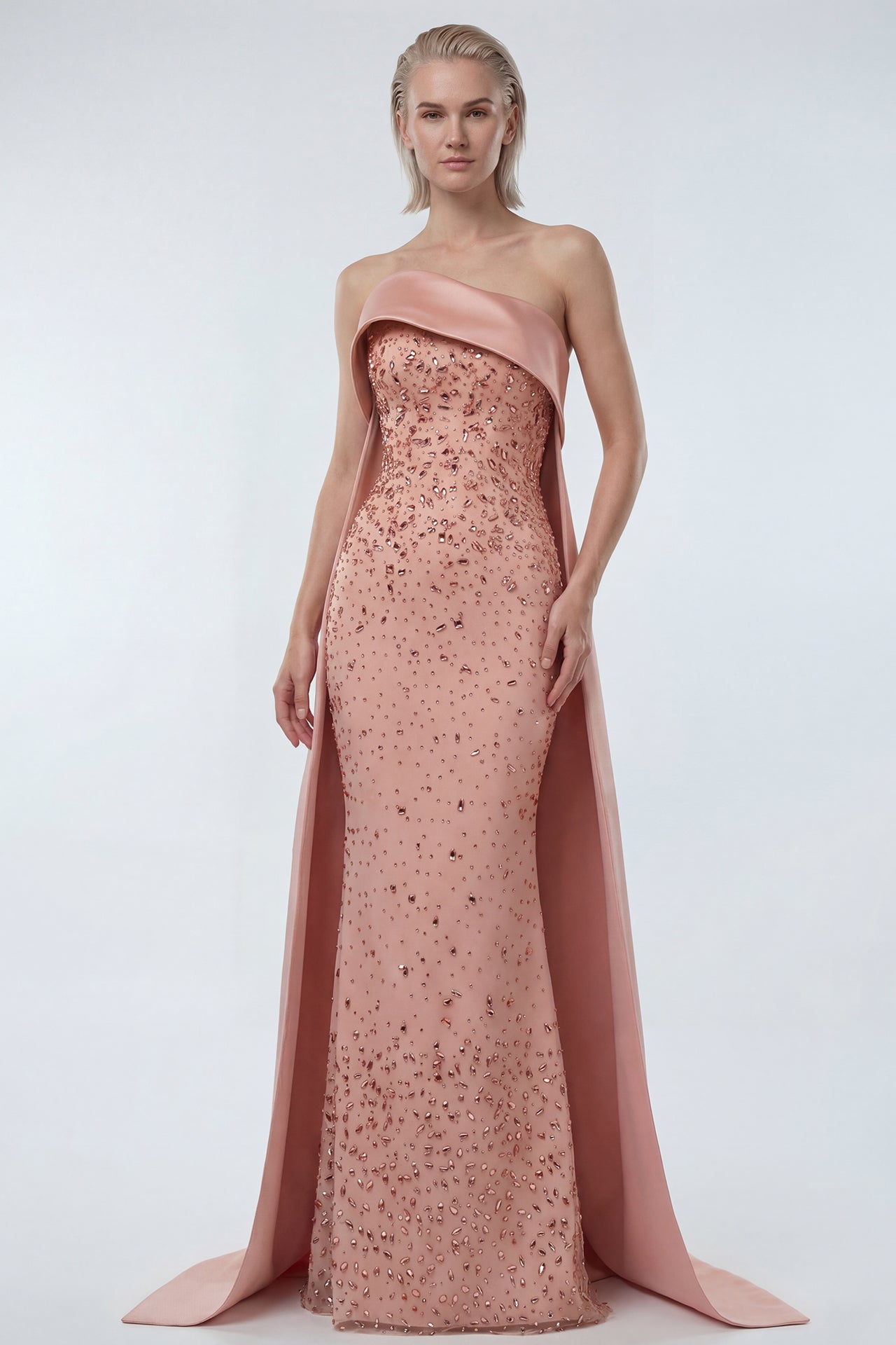 Strapless Gown with Draped Satin Fold