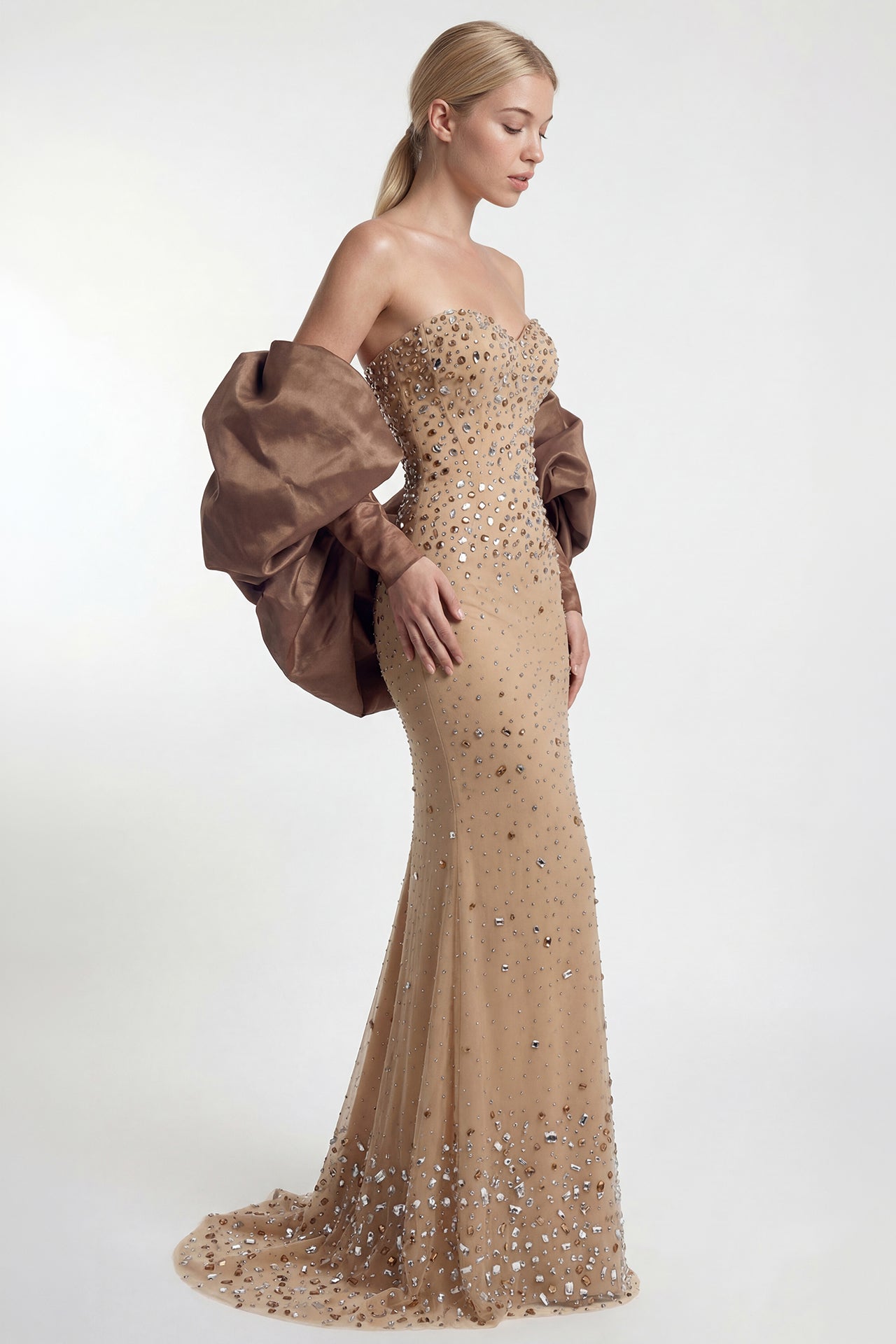 Tulle Gown with Taffeta Bolero Sleeves