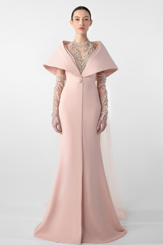 تحميل وتشغيل الفيديو في عارض المعرض، Hand-Embroidered Gloves and Crepe Mermaid Dress
