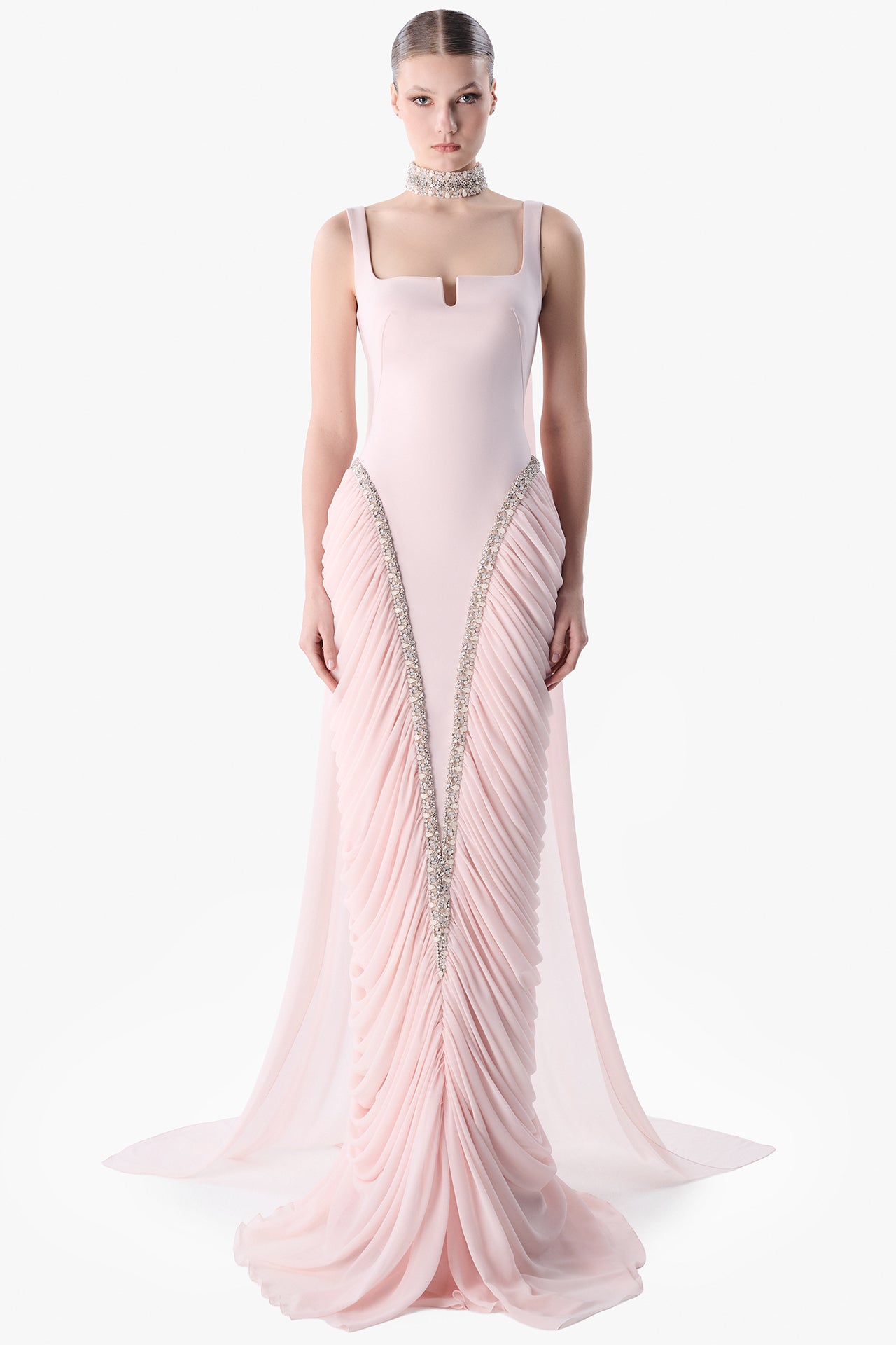 تحميل وتشغيل الفيديو في عارض المعرض، Draped Bodice Embroidered Gown
