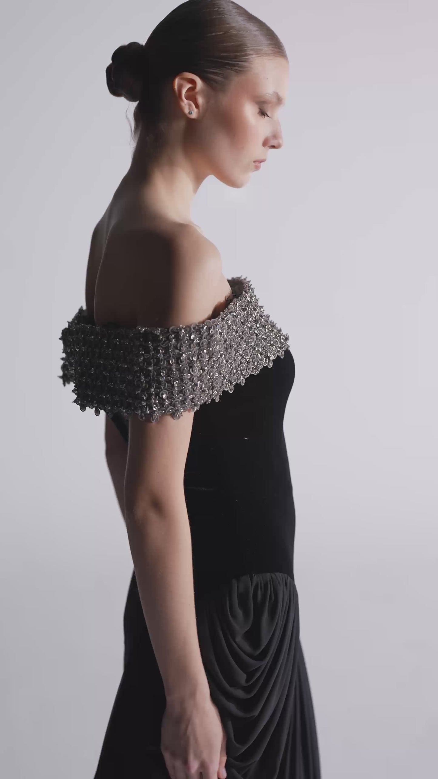 Load and play video in Gallery viewer, Velvet Corset Gown with Draped Skirt
