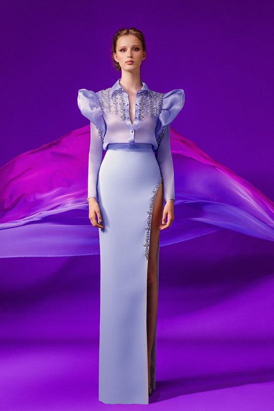 Embroidered Shirt With High Slit Skirt Gattinolli by Marwan Embroidered Shirt With High Slit Skirt Gattinolli by Marwan