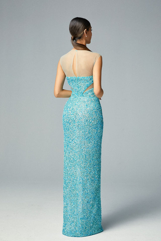 Buy Online Aqua Blue Floral Print Floor Length Gown : 262907 -