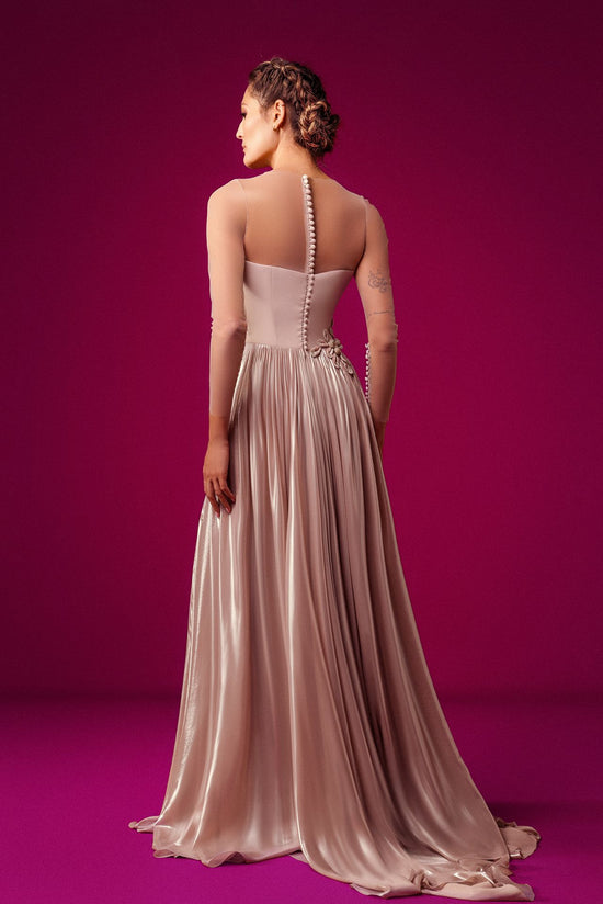 Long-Sleeved A-Line Flared Dress with Handmade Flowers Gattinolli by Marwan Long-Sleeved A-Line Flared Dress with Handmade Flowers Gattinolli by Marwan