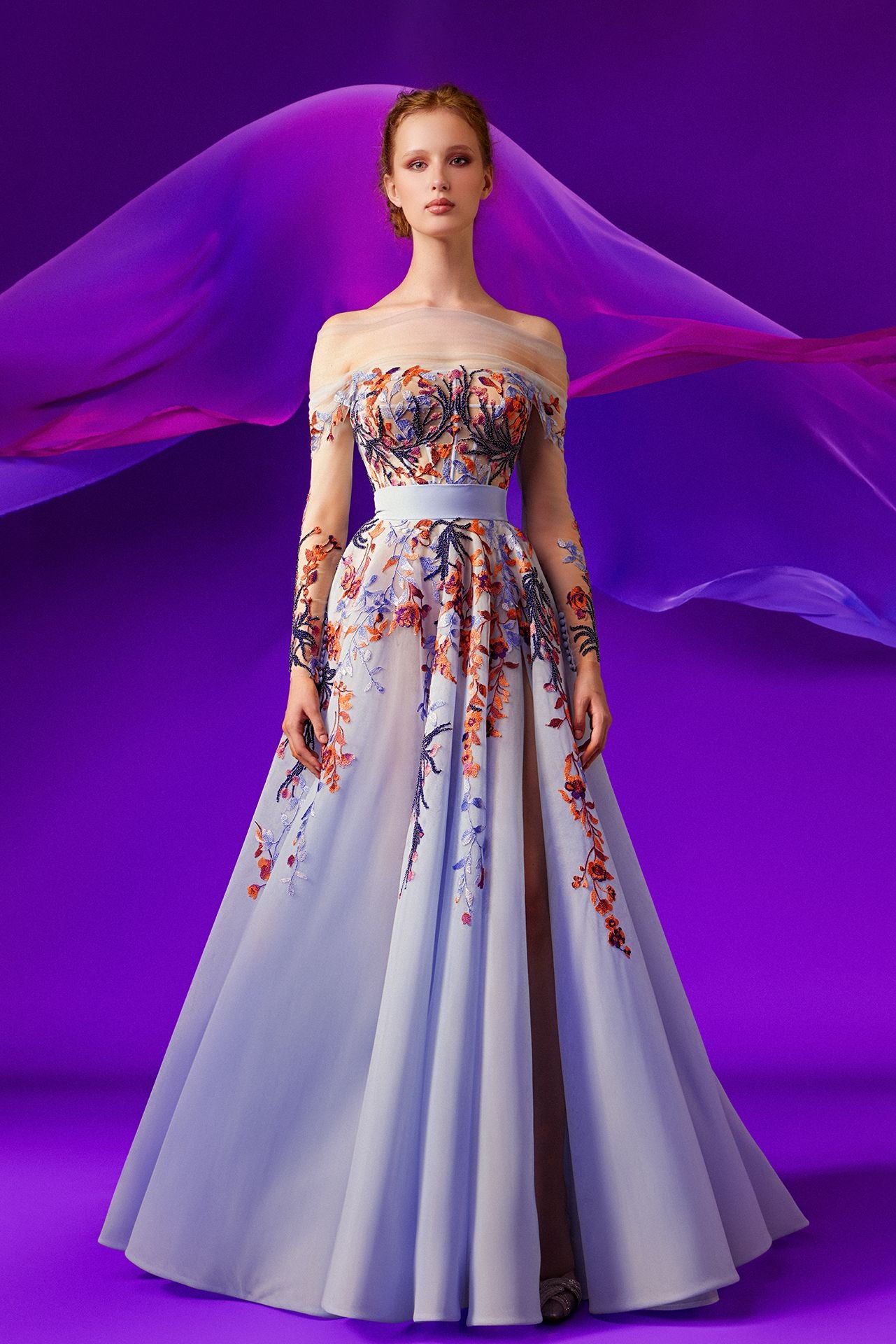 BHLDN Nassau Long-Sleeve Deep-V Embroidered Side-Slit Wedding Gown |  Anthropologie