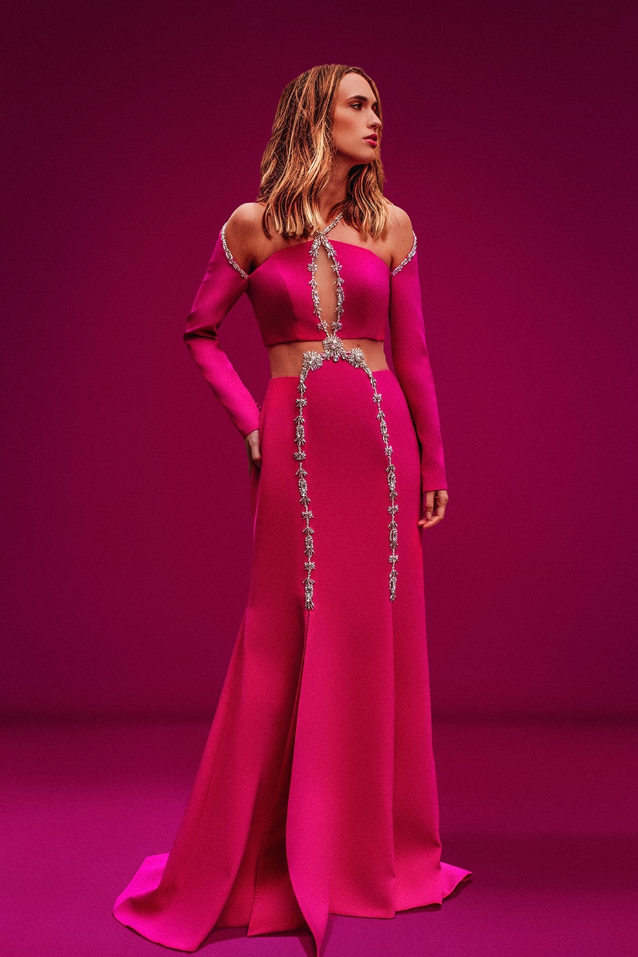 Load image into Gallery viewer, Crystal beaded long sleeves dress

