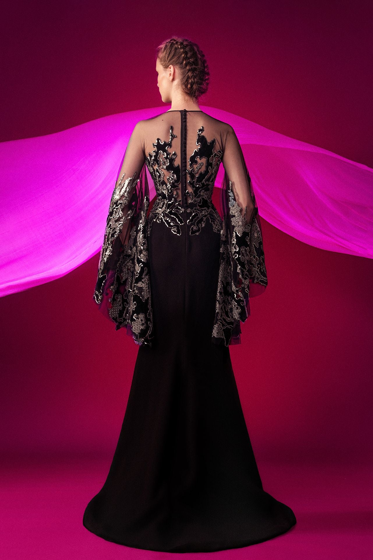 Cape Sleeves Thigh-High Slit Evening Gown Gattinolli by Marwan Cape Sleeves Thigh-High Slit Evening Gown Gattinolli by Marwan