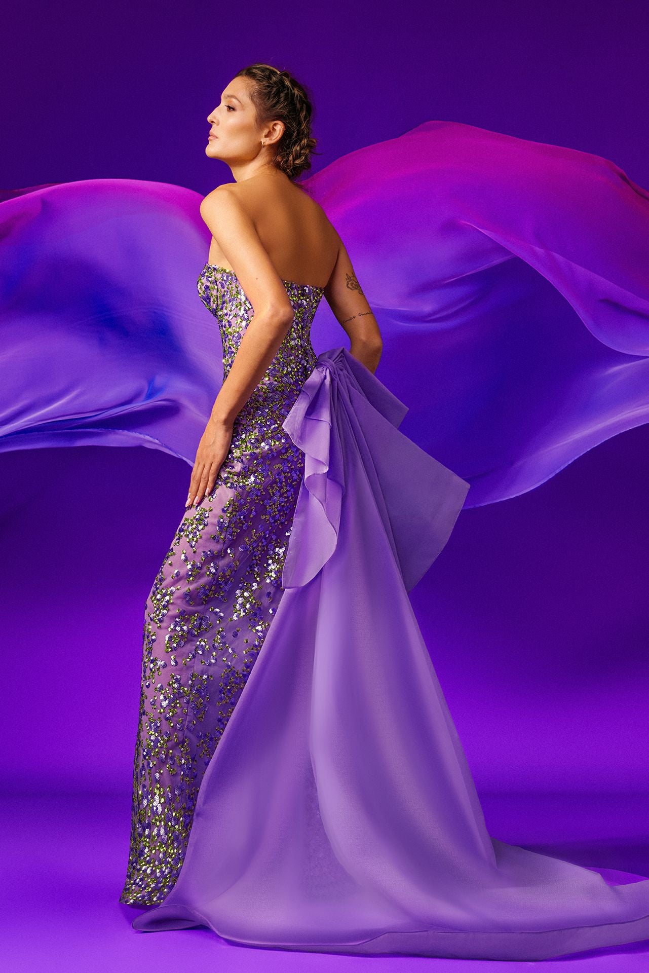 purple sweetheart neckline dress Sweetheart Neckline Full Embroidered Dress Gattinolli by Marwan