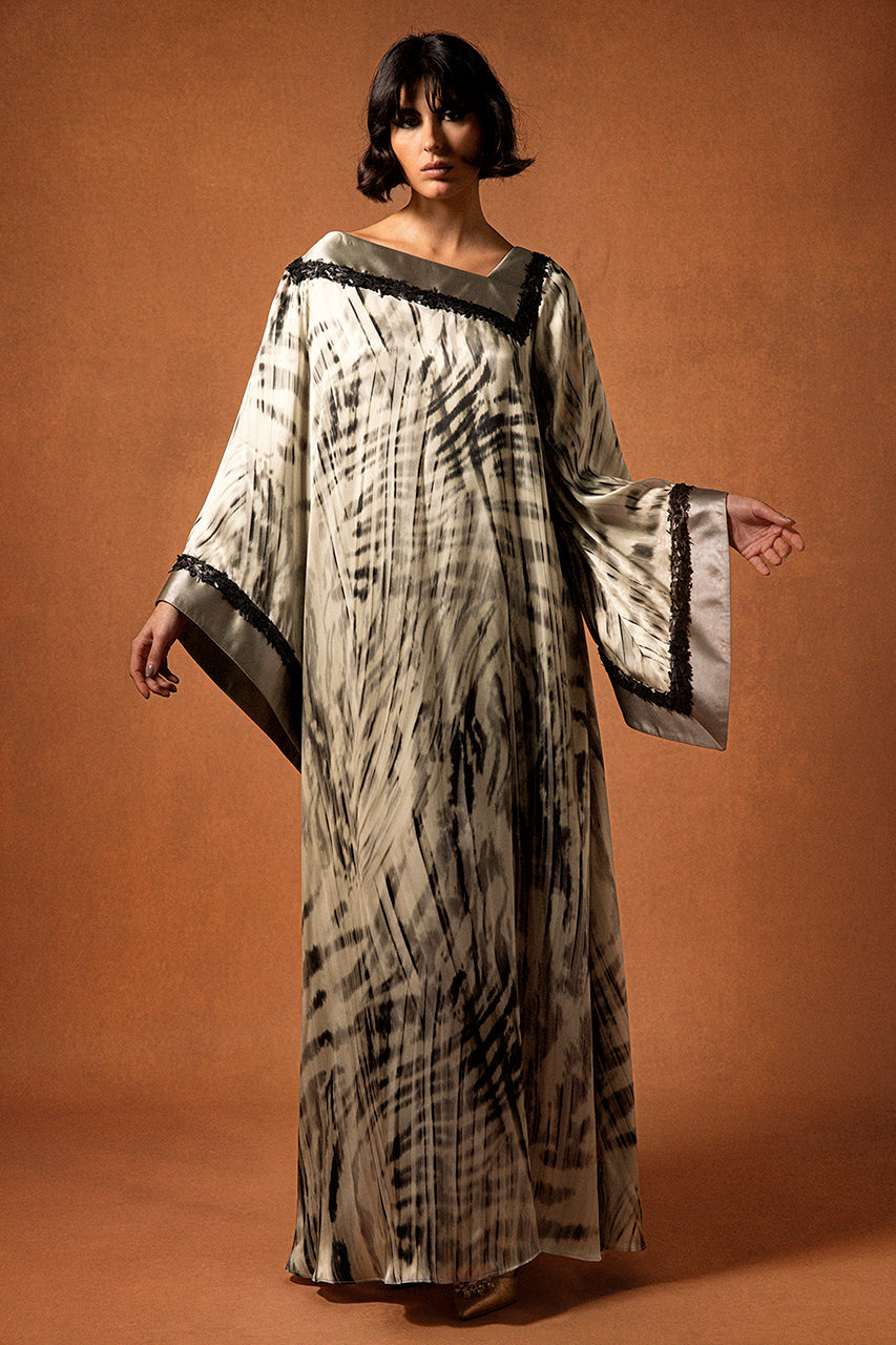 satin kaftan dress Printed Silk Satin Kaftan with Bell Sleeves – Gattinolli by Marwan