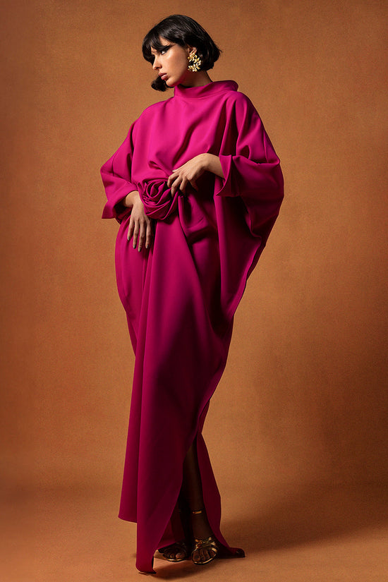 Crepe Kaftan with High Sabrina Neckline – Gattinolli by Marwan
