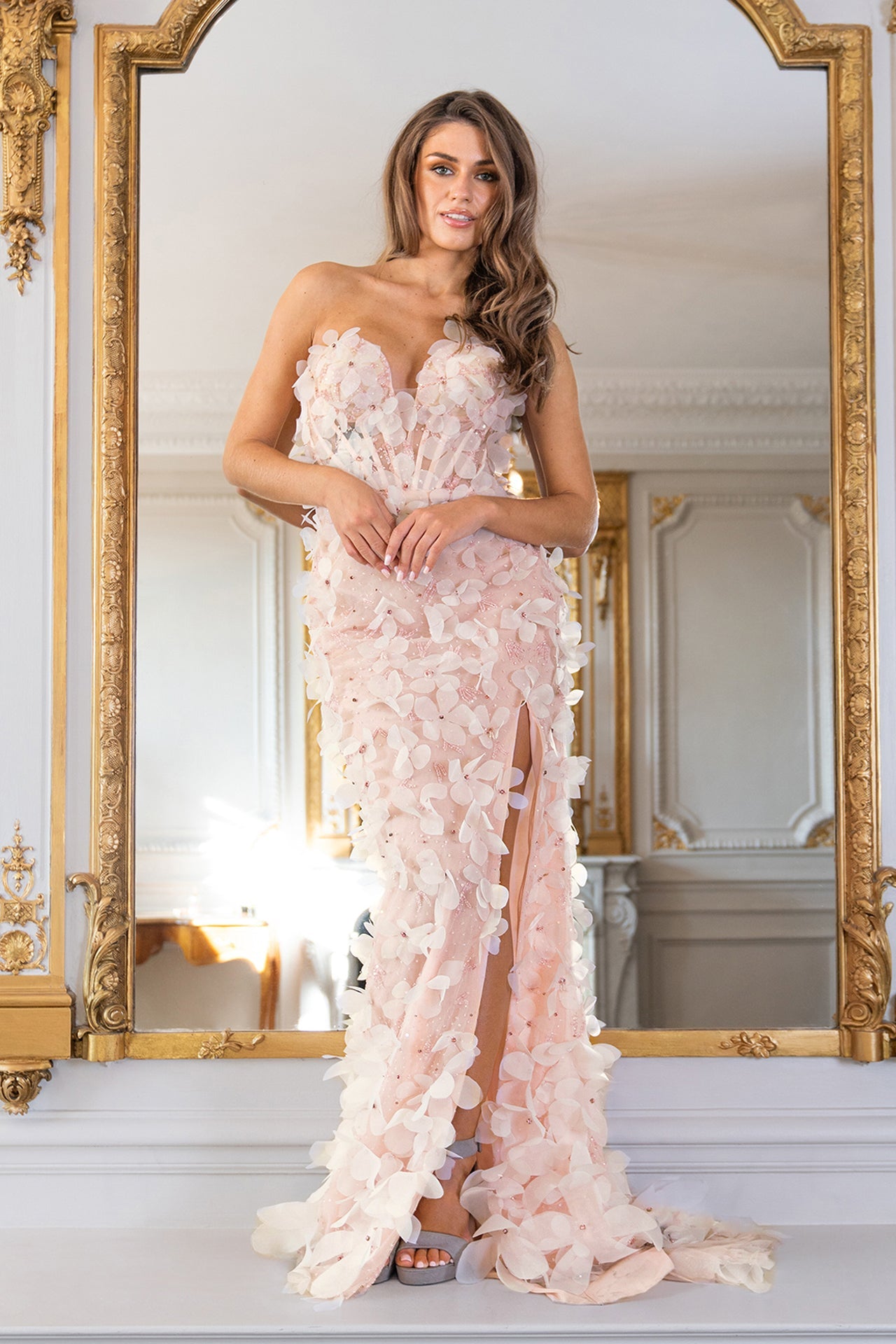 Strapless Mermaid Dress with Floral Motifs – Gattinolli by