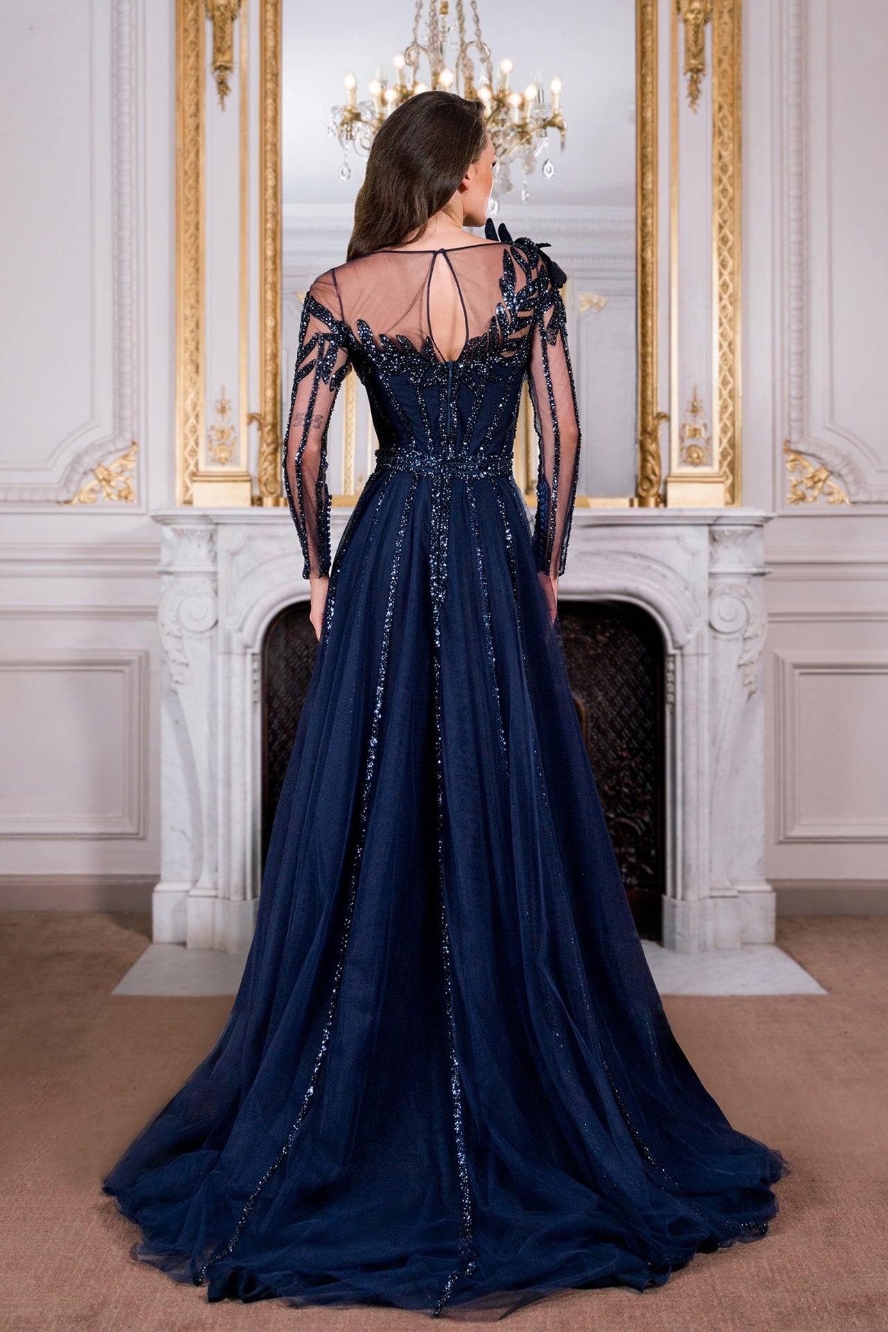 Long-Sleeved A-Line Dress with Organza Flower Gattinolli by Marwan Long-Sleeved A-Line Dress with Organza Flower Gattinolli by Marwan