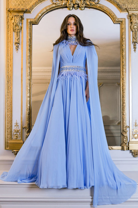 Blue Crepe Georgette A-Line Dress Gattinolli by Marwan Blue Crepe Georgette A-Line Dress Gattinolli by Marwan