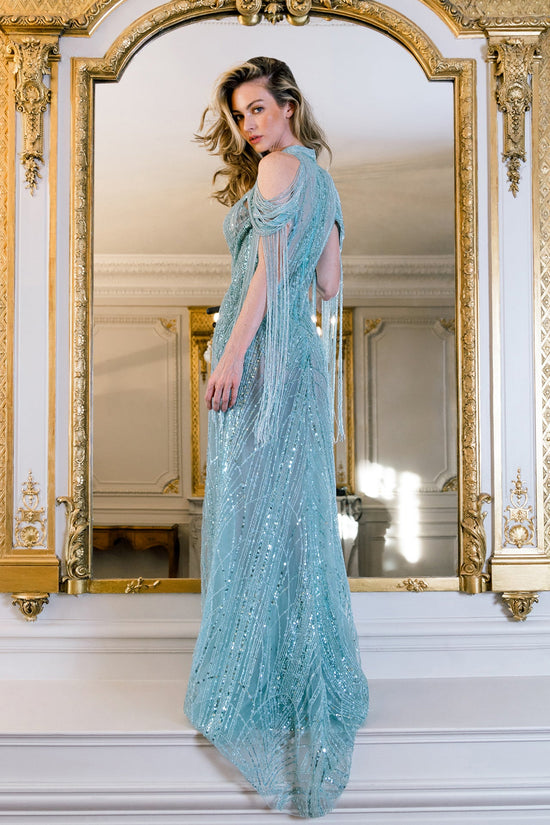 Embroidered Tulle Dress with Fringe Detailing Gattinolli by Marwan Embroidered Tulle Dress with Fringe Detailing Gattinolli by Marwan