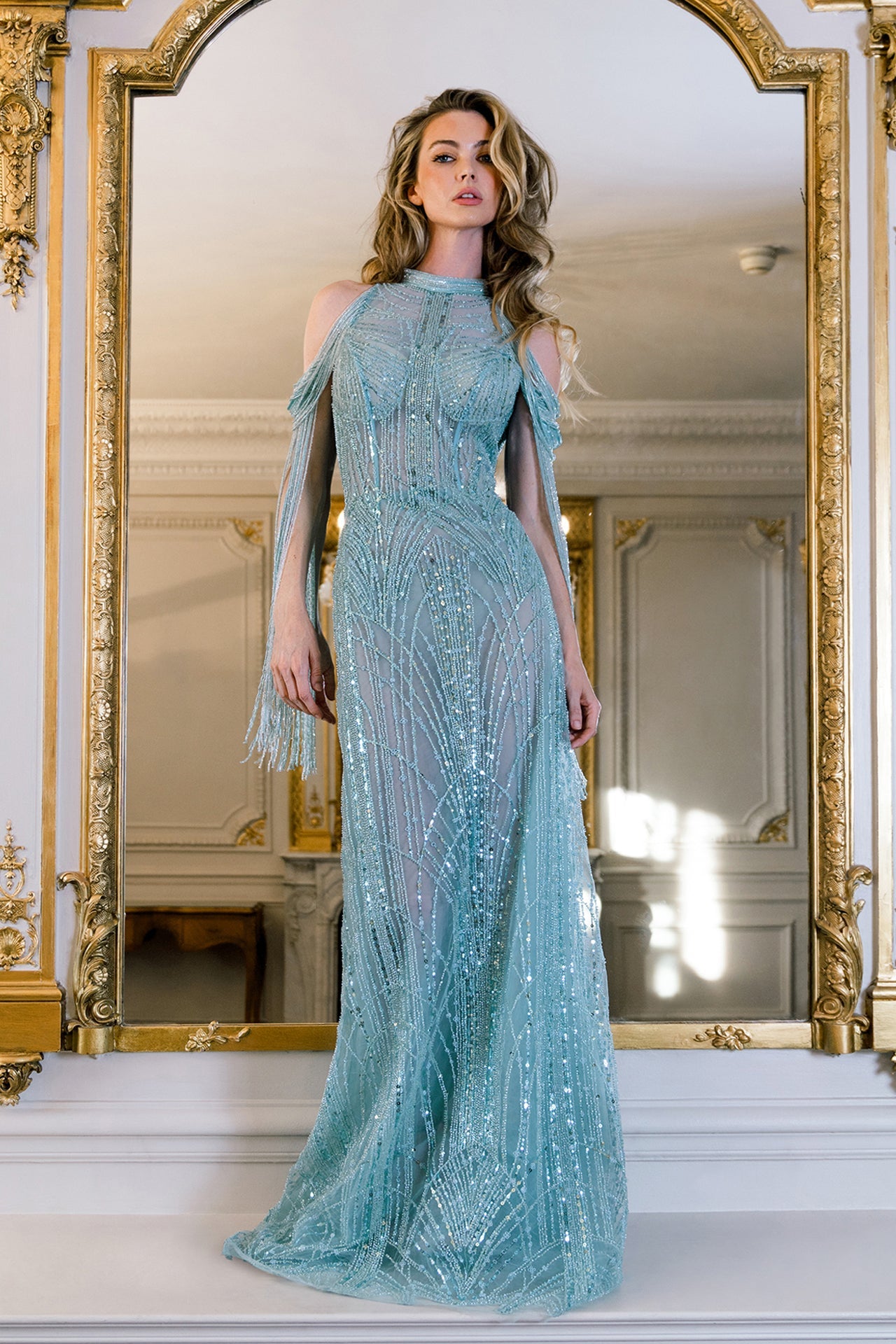 Embroidered Tulle Dress with Fringe Detailing Gattinolli by Marwan Embroidered Tulle Dress with Fringe Detailing Gattinolli by Marwan