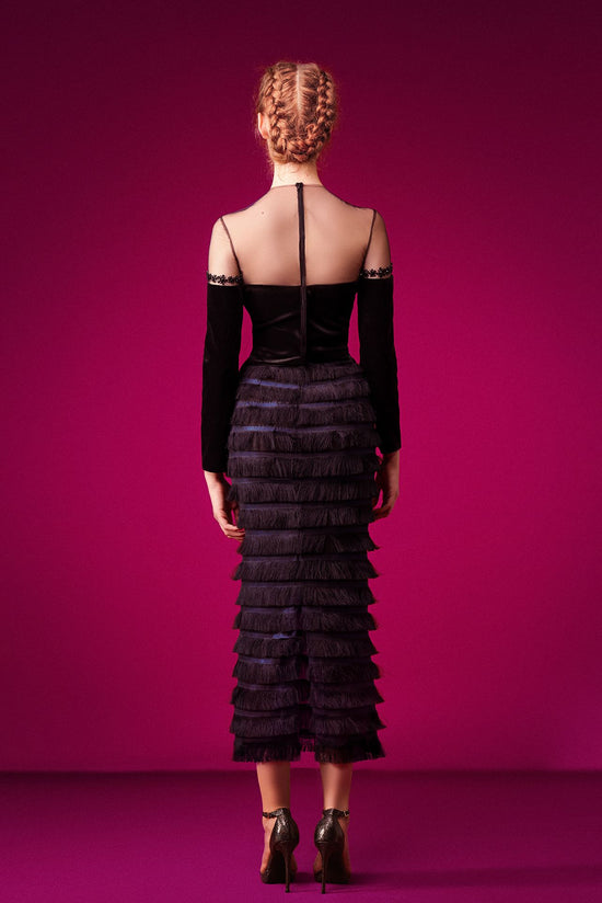 Velvet top featuring tiered skirt