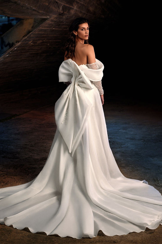 off the shoulder wedding dress with detachable train Off Shoulder 3D Floral Details Bridal Dress with Detachable Train S