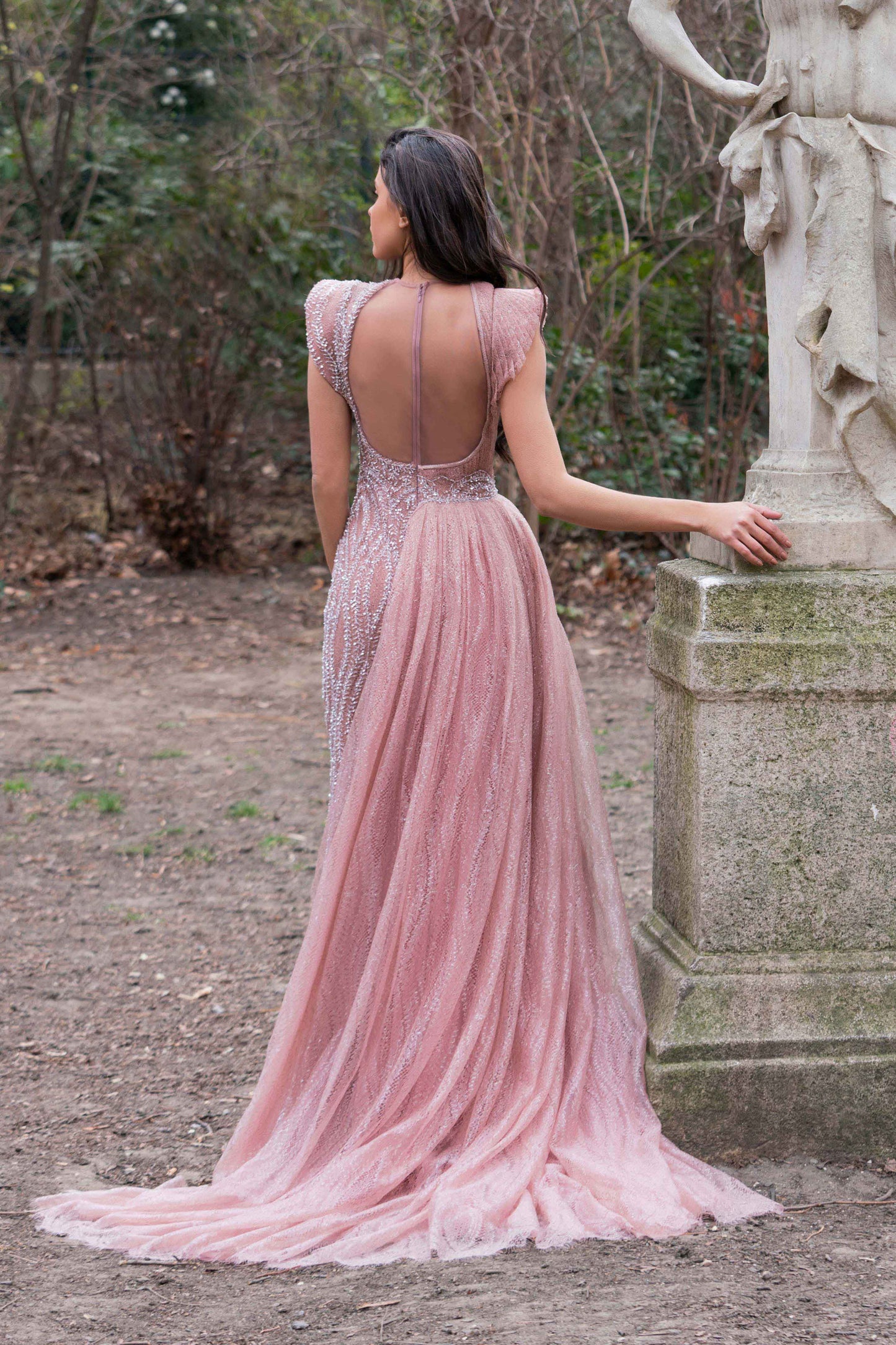 Ballet Slipper Pink Embroidered Evening Dress with One-Tulle